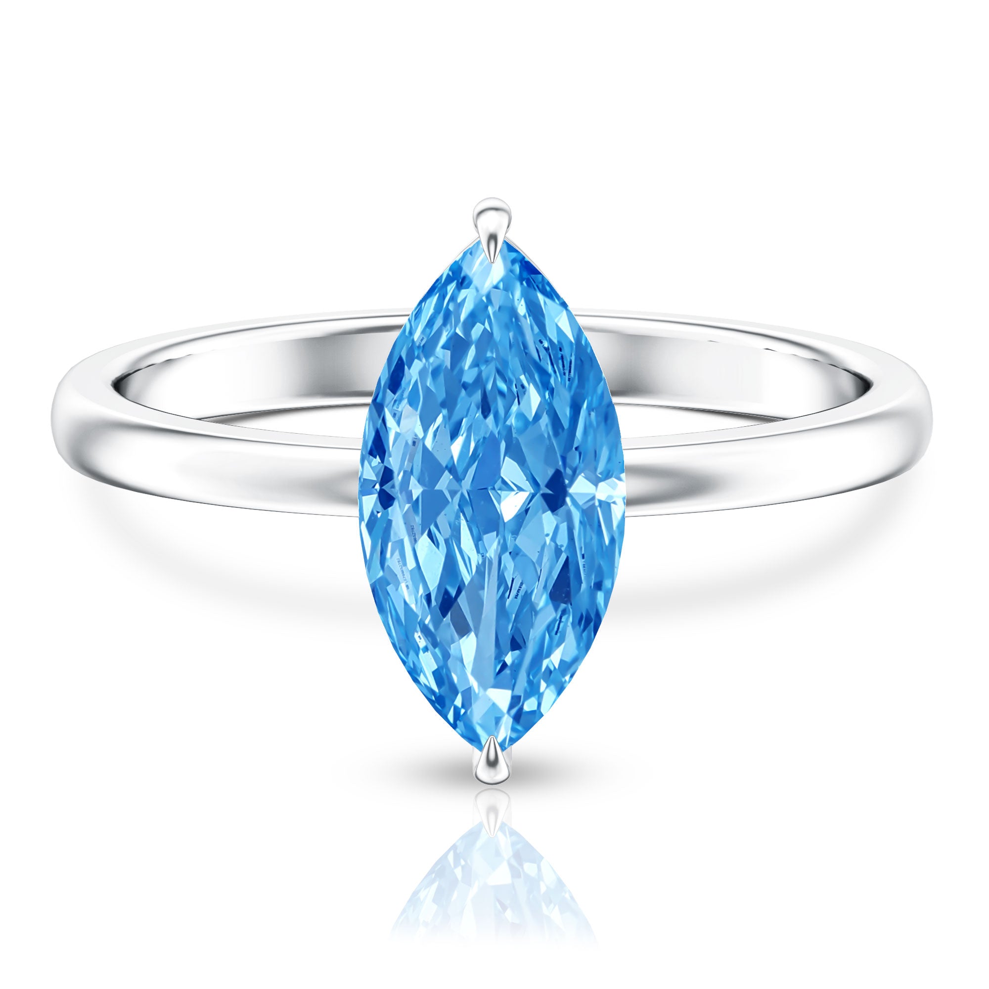 2 Carat Marquise Cut Engagement Ring with IGI Certified Lab Grown Blue Diamond Vivid Blue - VS1 - Rosec Jewels