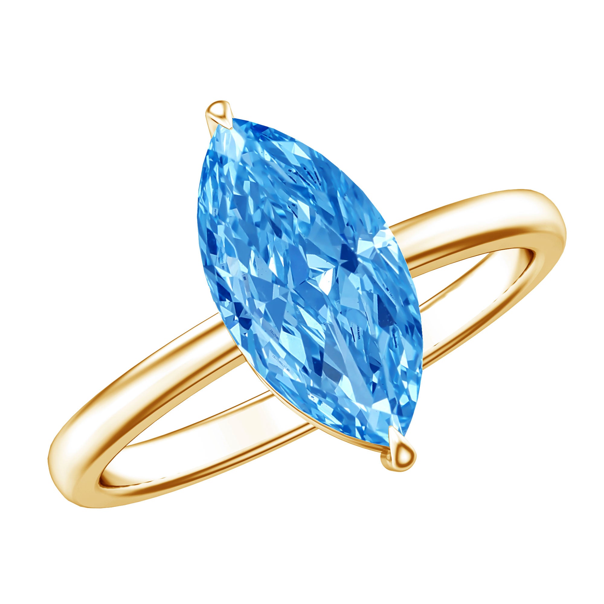 2 Carat Marquise Cut Engagement Ring with IGI Certified Lab Grown Blue Diamond Vivid Blue - VS1 - Rosec Jewels