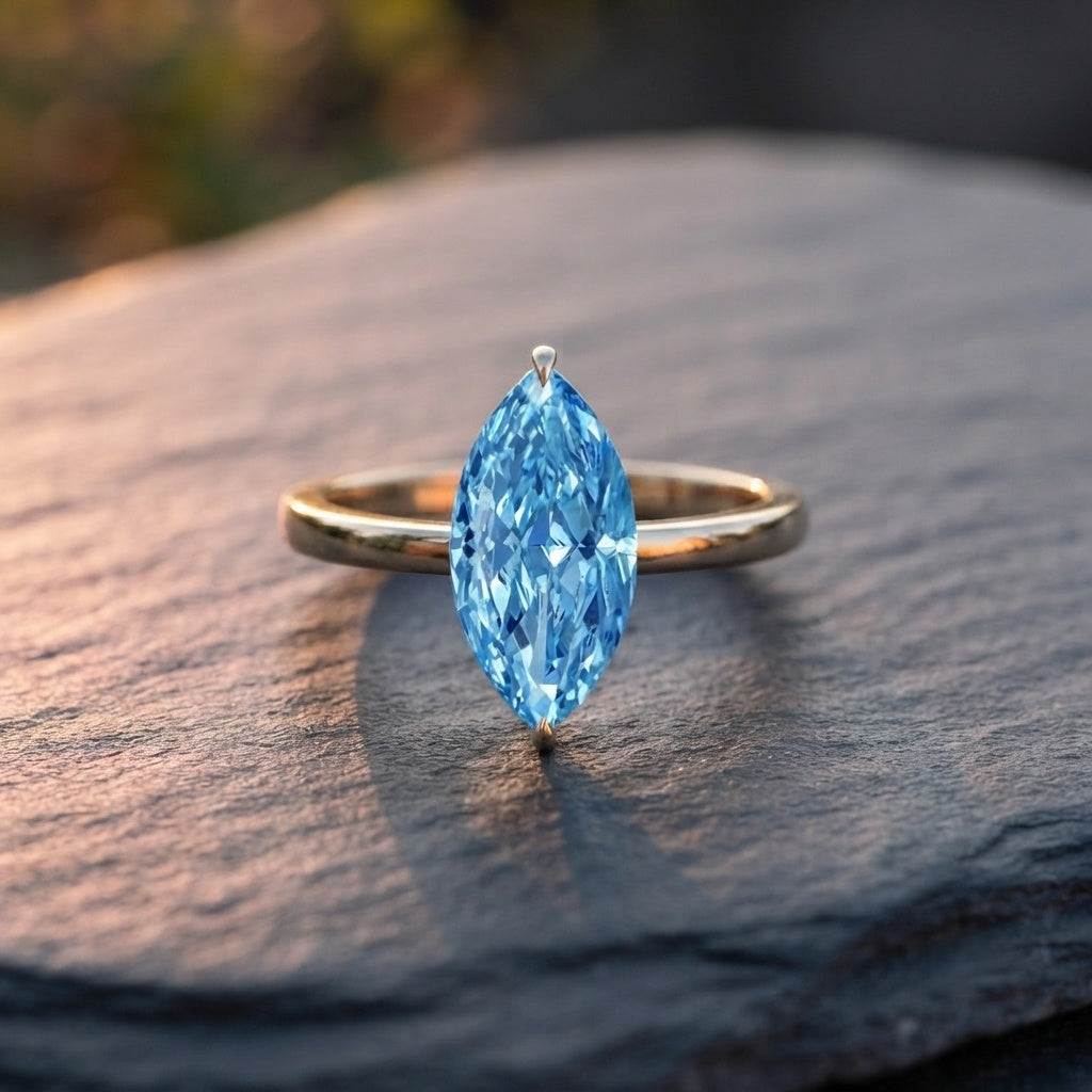 2 Carat Marquise Blue Lab Grown Diamond Solitaire Engagement Ring with IGI Certificate Vivid Blue - VS1 - Rosec Jewels