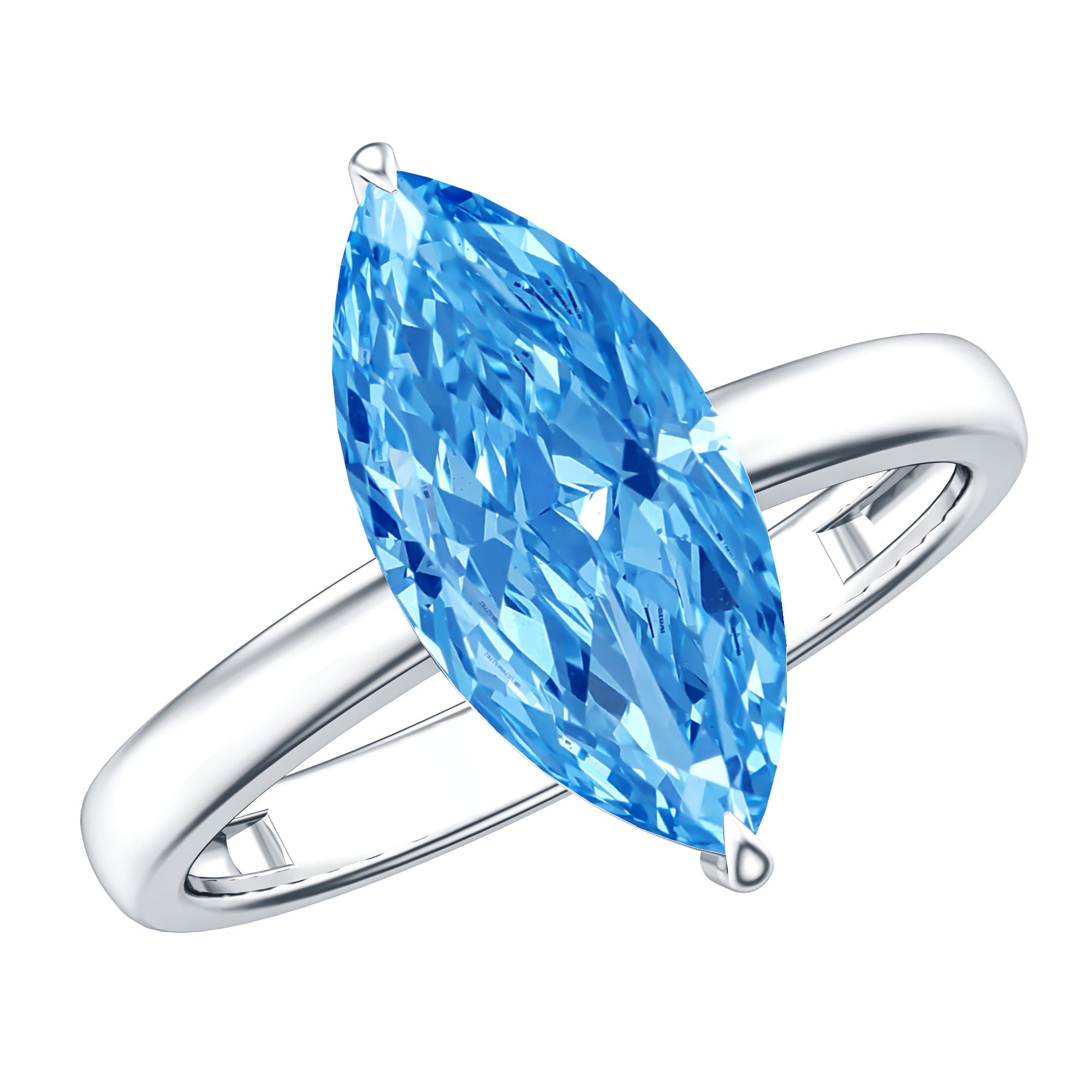 Solitaire 3 Carat Marquise Cut Lab Grown Blue Diamond Engagement Ring IGI Certified Vivid Blue - VS1 - Rosec Jewels