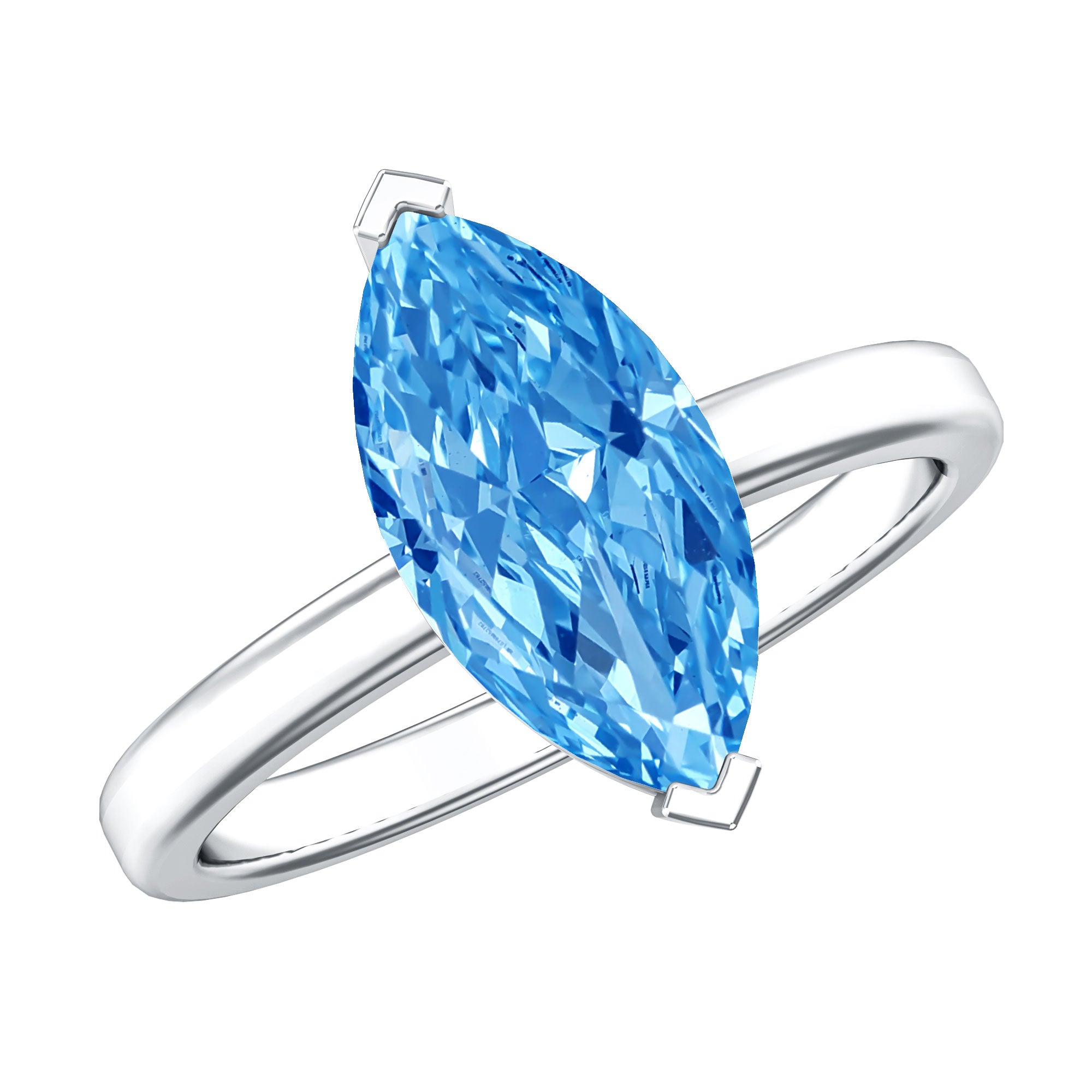 IGI Certified 4 Carat Engagement Ring with Solitaire Marquise Cut Lab Grown Blue Diamond Vivid Blue - VS1 - Rosec Jewels