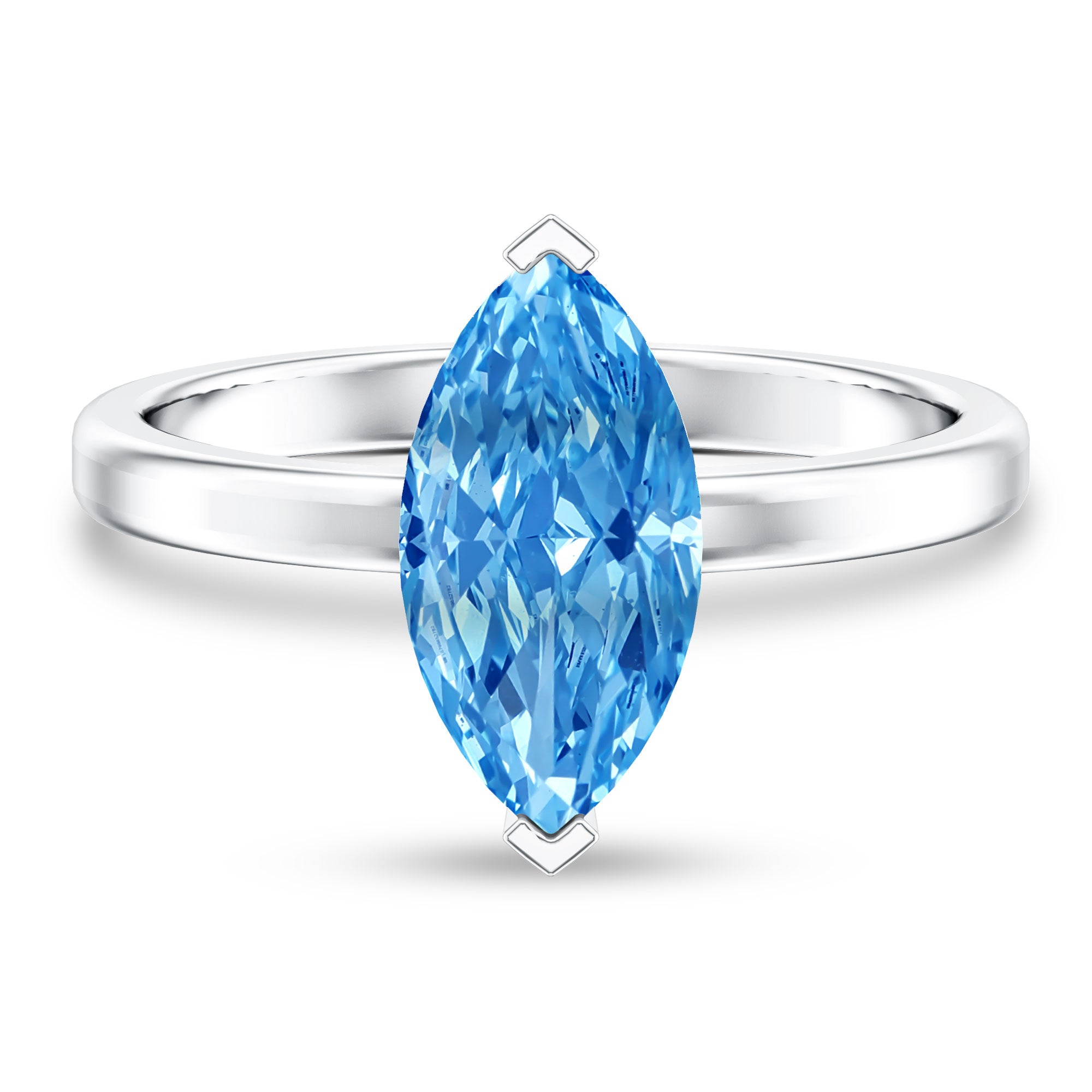 IGI Certified 4 Carat Engagement Ring with Solitaire Marquise Cut Lab Grown Blue Diamond Vivid Blue - VS1 - Rosec Jewels