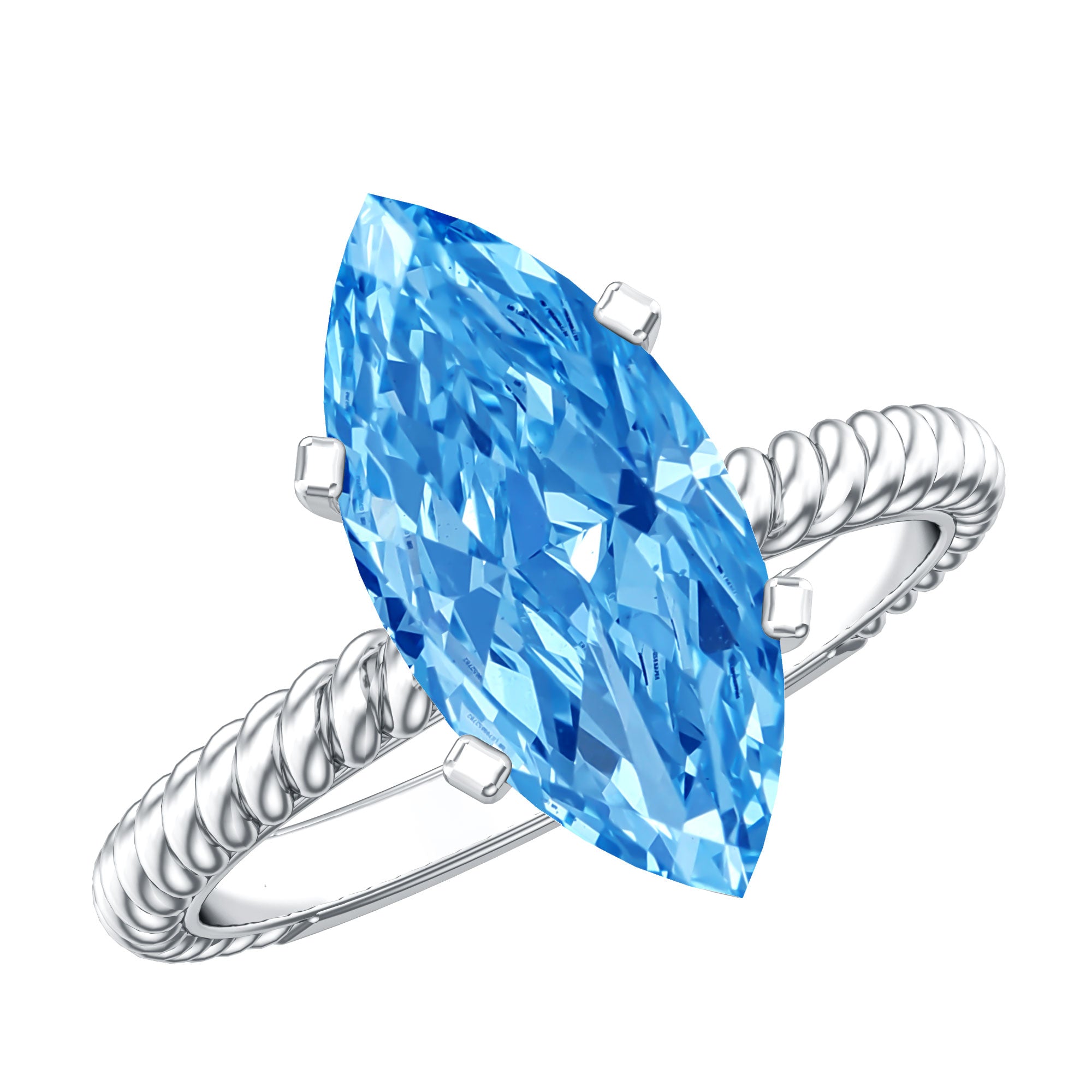 IGI Certified 3 Carat Lab Grown Blue Diamond Solitaire Engagement Ring Marquise Vivid Blue - VS1 - Rosec Jewels