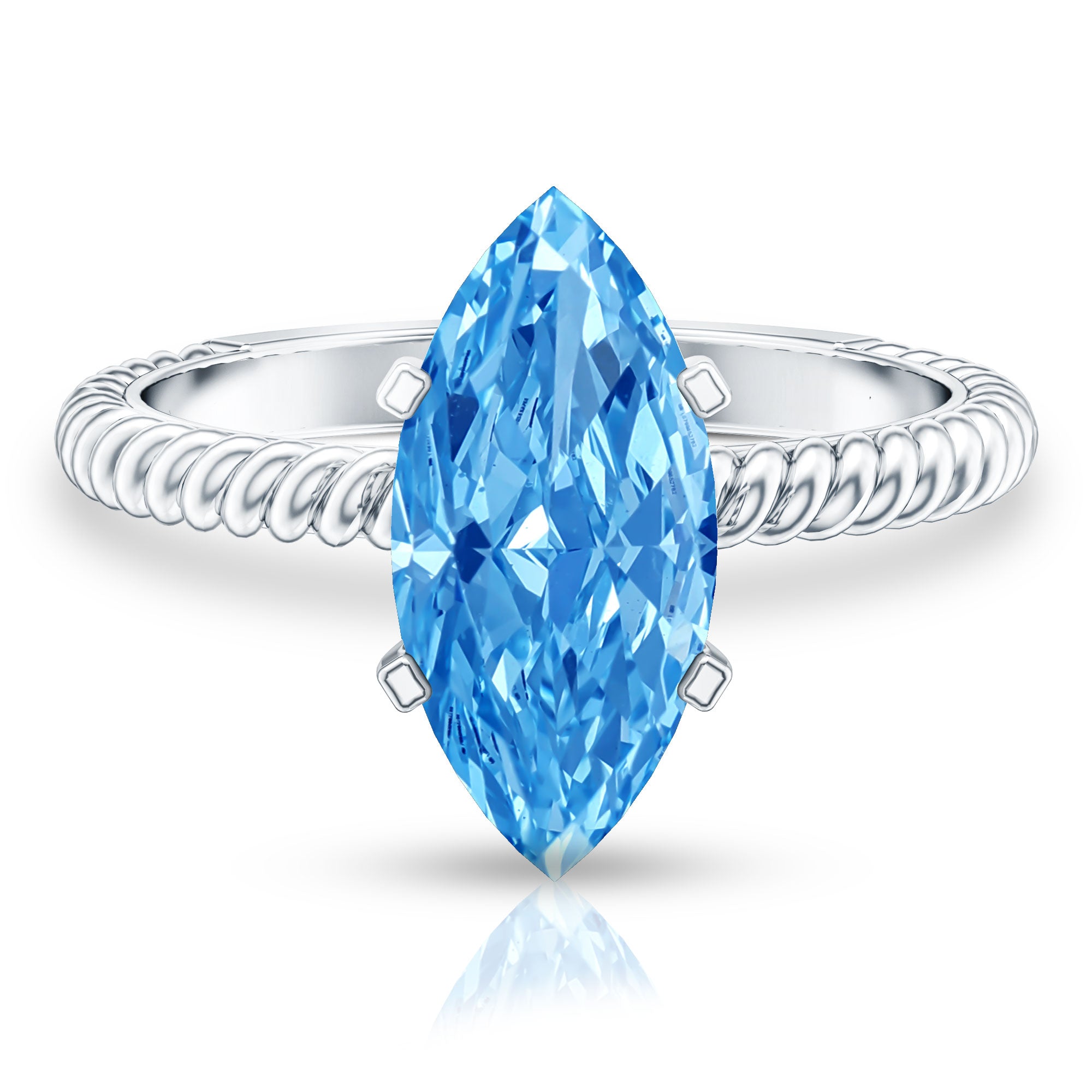 IGI Certified 3 Carat Lab Grown Blue Diamond Solitaire Engagement Ring Marquise Vivid Blue - VS1 - Rosec Jewels