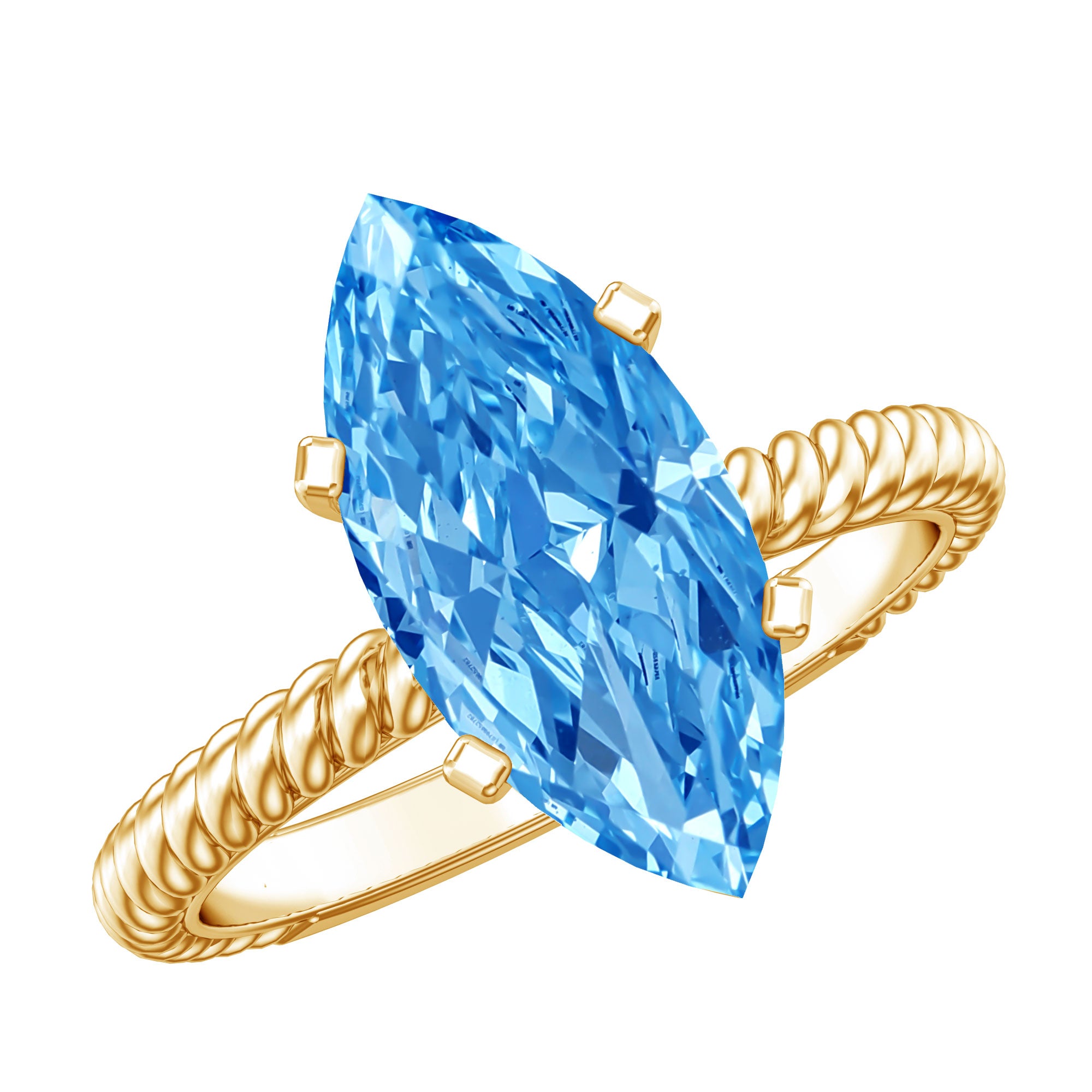 IGI Certified 3 Carat Lab Grown Blue Diamond Solitaire Engagement Ring Marquise Vivid Blue - VS1 - Rosec Jewels