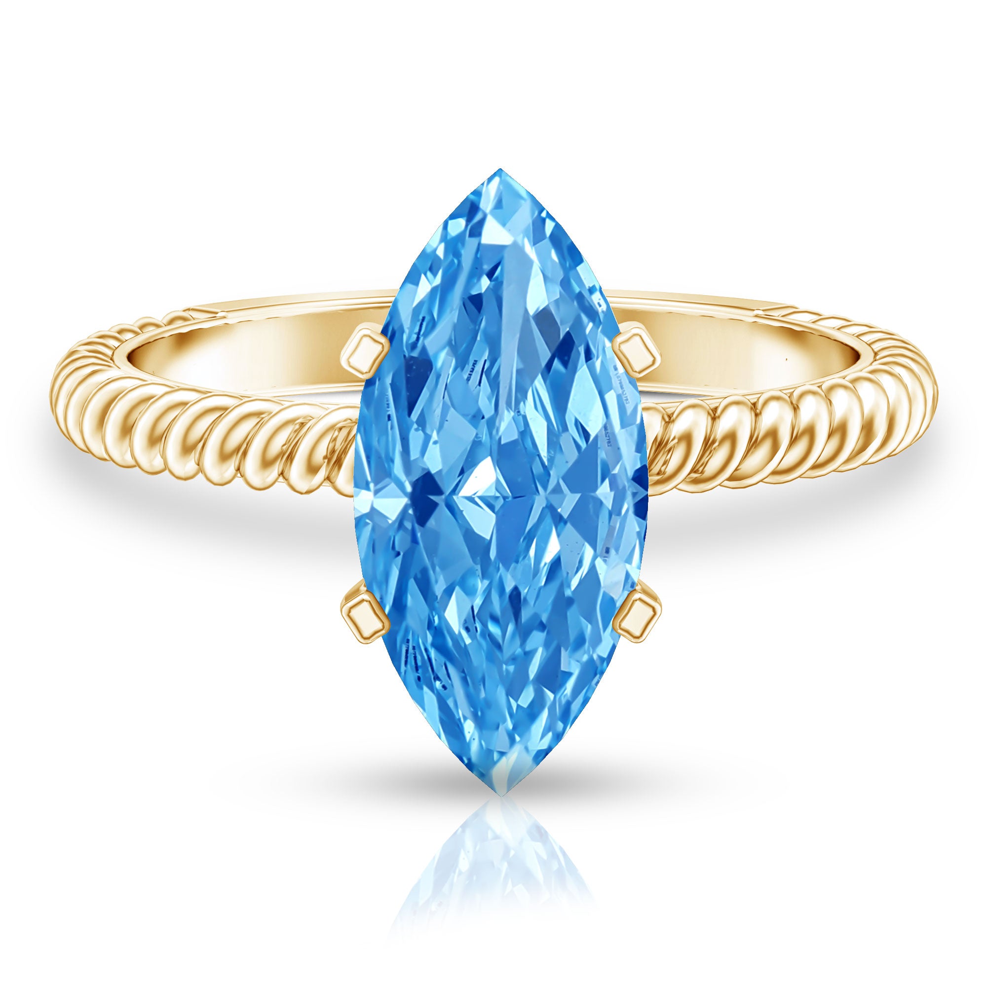 IGI Certified 3 Carat Lab Grown Blue Diamond Solitaire Engagement Ring Marquise Vivid Blue - VS1 - Rosec Jewels