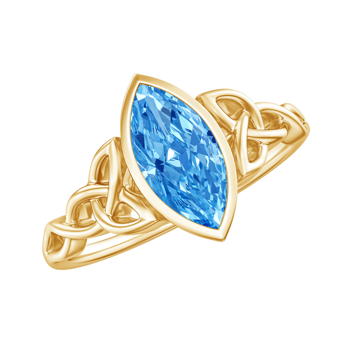 1 Carat Marquise Cut Lab Blue Diamond Celtic Engagement Ring IGI Certified Vivid Blue - VS1 - Rosec Jewels