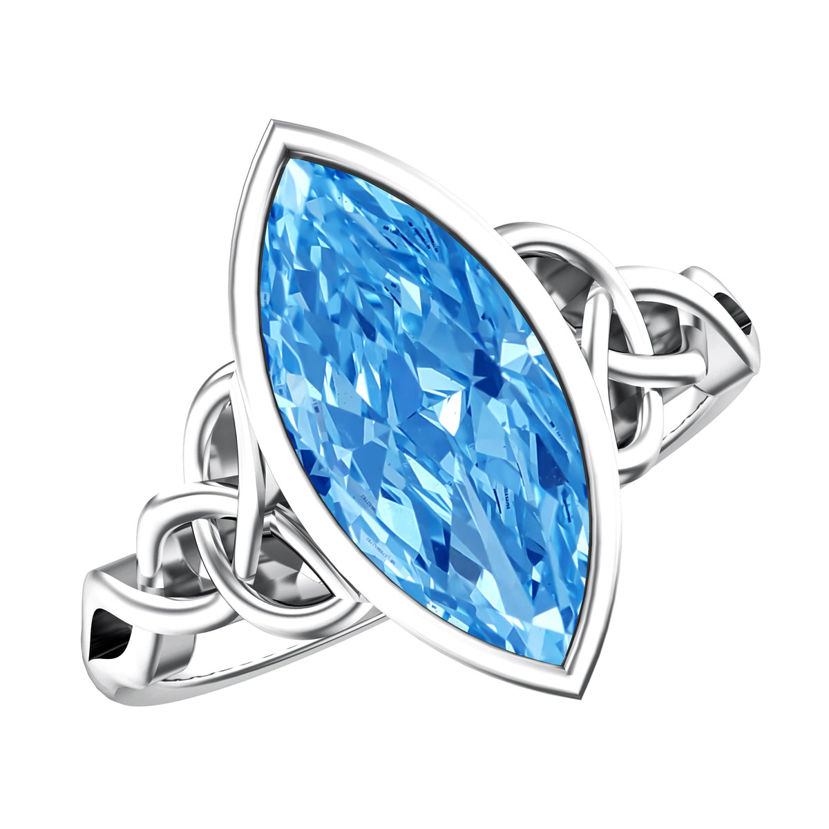 3 Carat Marquise Cut Lab Grown Blue Diamond Celtic Engagement Ring with IGI Certificate Vivid Blue - VS1 - Rosec Jewels