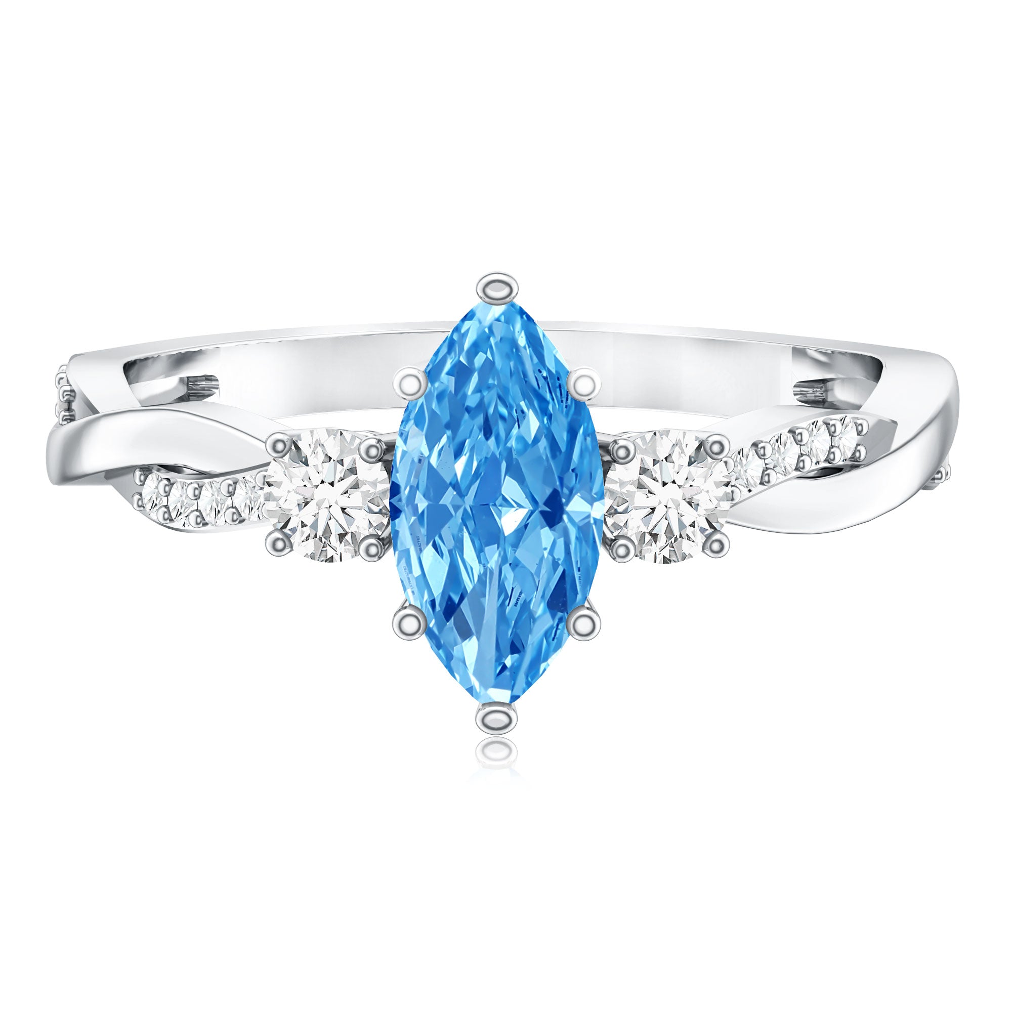 IGI Certified 1 Carat Marquise Cut Lab Blue Diamond Braided Ring for Women Vivid Blue - VS1 - Rosec Jewels