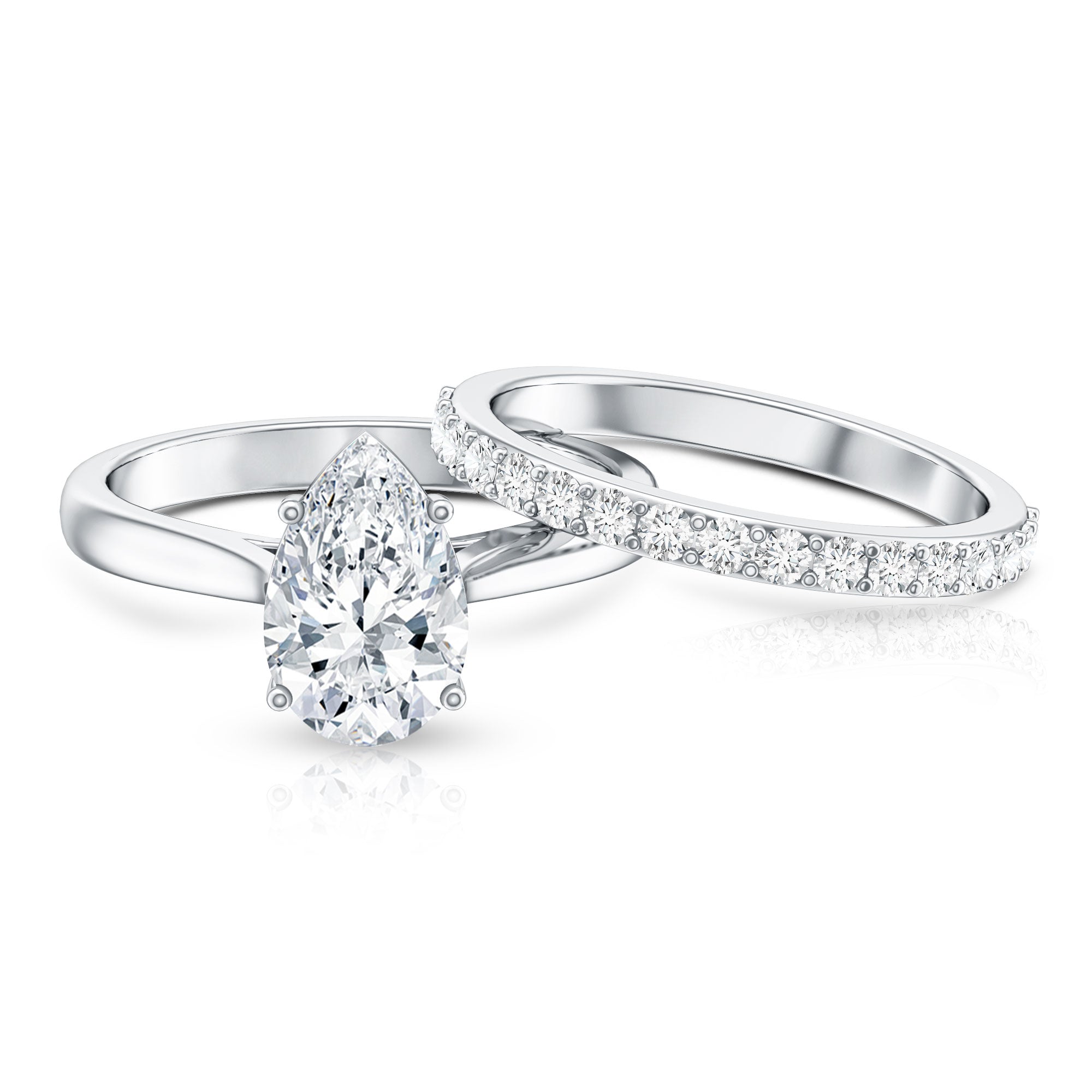Rosec Jewels-IGI Certified Pear Shape 2 Carat Lab Grown Diamond Bridal Ring Set for Women