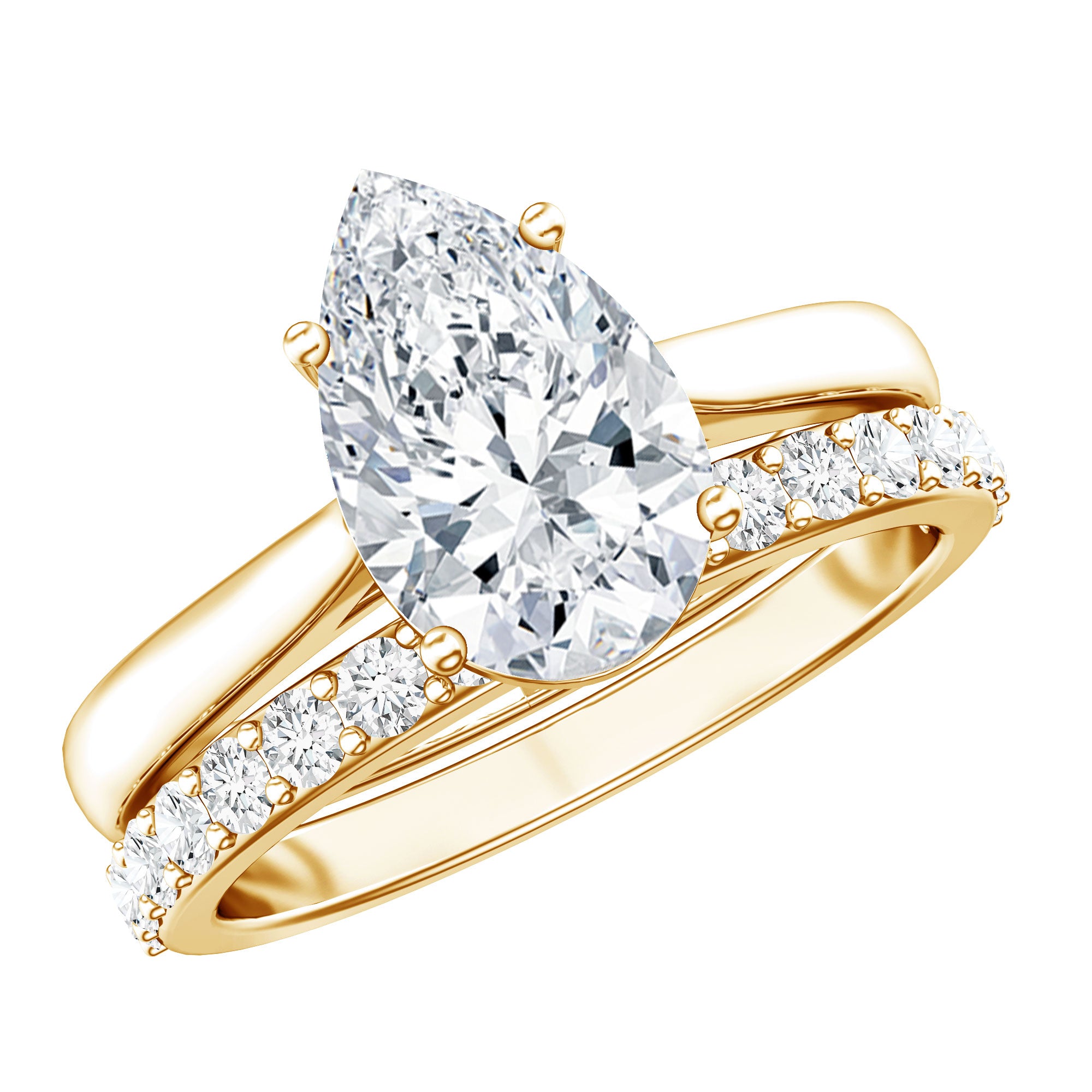 Rosec Jewels-IGI Certified Pear Shape 2 Carat Lab Grown Diamond Bridal Ring Set for Women