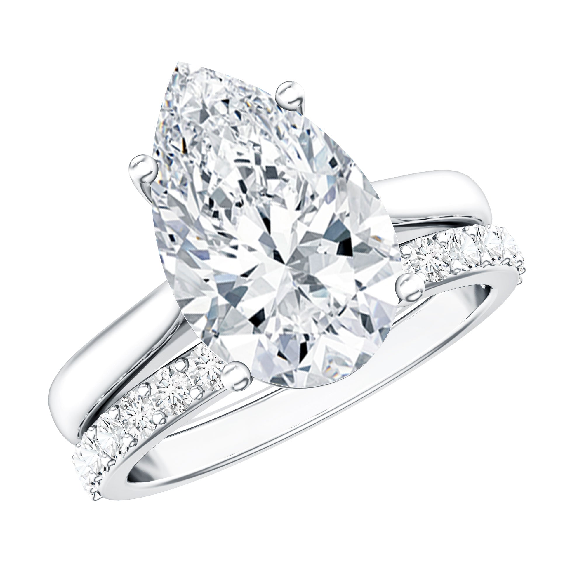 Rosec Jewels-4 Carat Pear Shape Solitaire Wedding Ring Set with IGI Certified Lab Grown Diamond