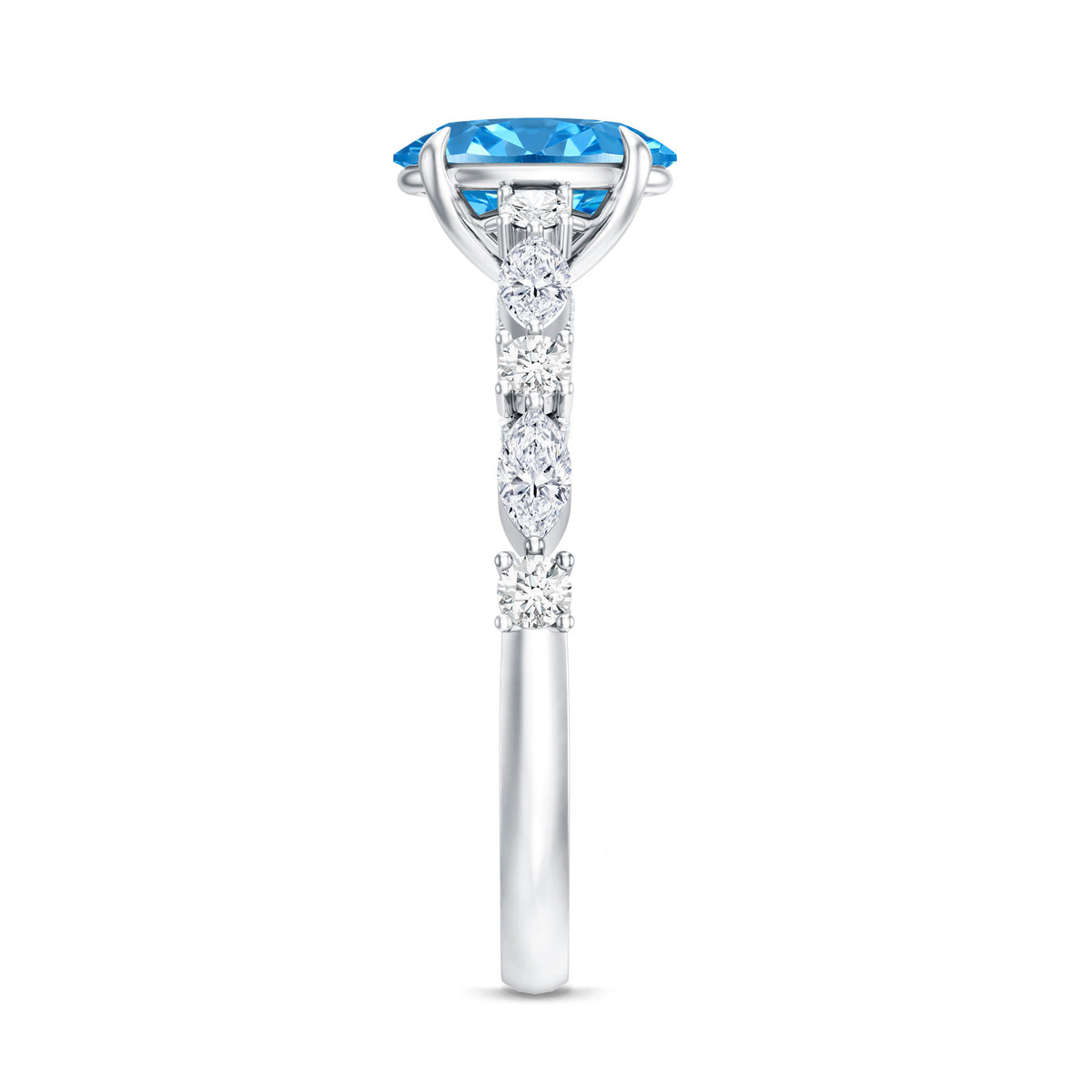 1 Carat Oval Shaped Lab Created Blue Diamond Engagement Ring IGI Certified Vivid Blue - VS1 - Rosec Jewels