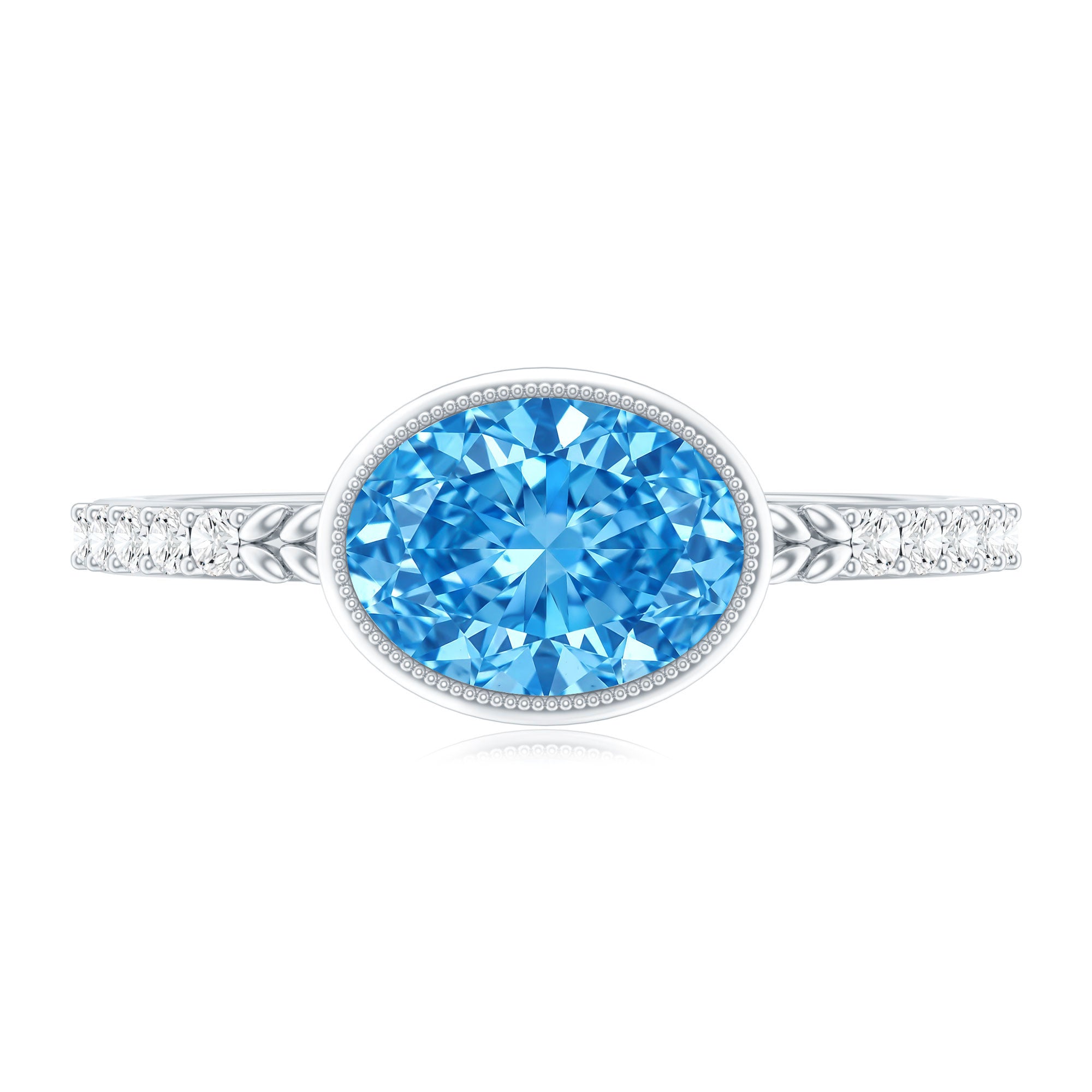 1 Carat Oval Lab Grown Blue Diamond East West Engagement Ring IGI Certified Vivid Blue - VS1 - Rosec Jewels