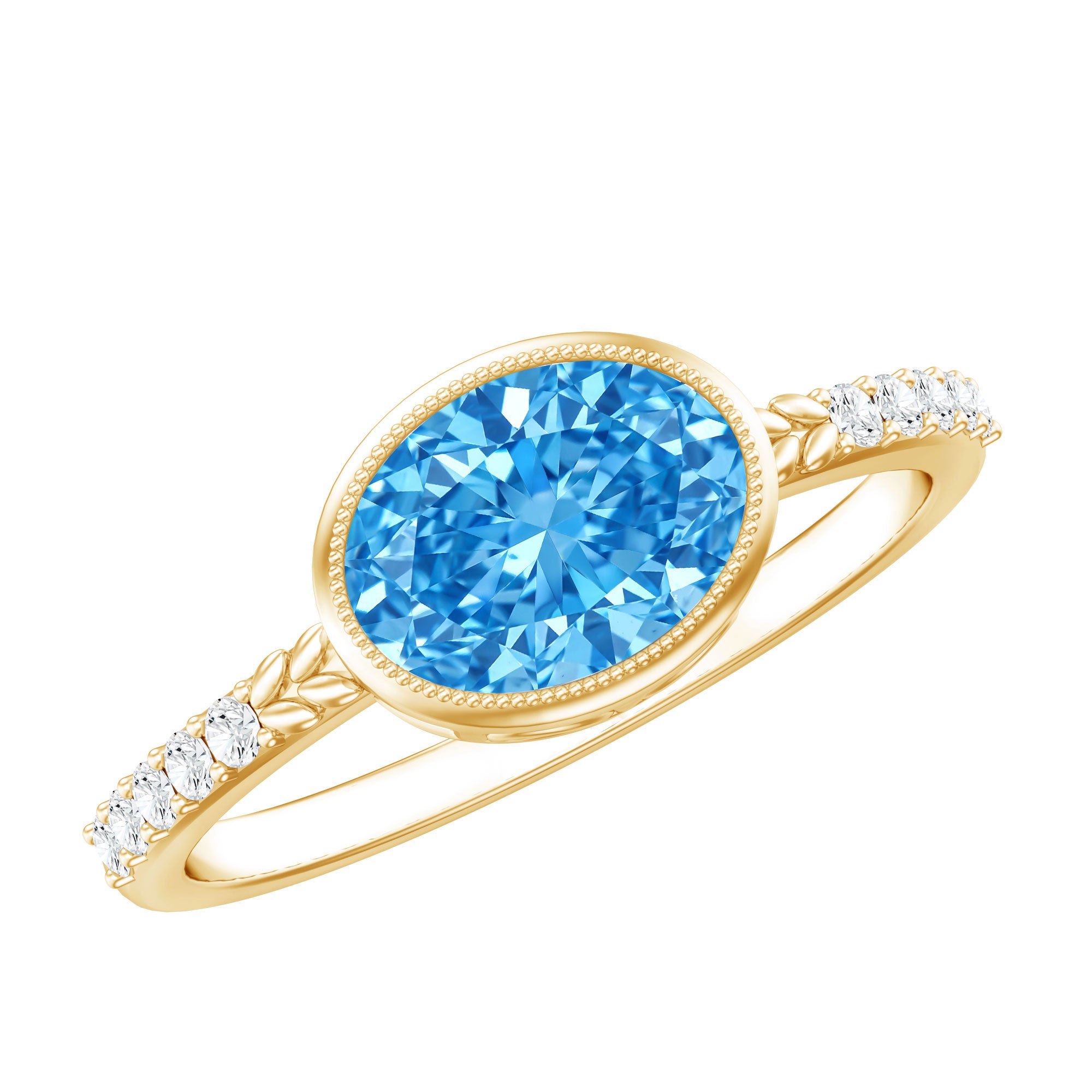 1 Carat Oval Lab Grown Blue Diamond East West Engagement Ring IGI Certified Vivid Blue - VS1 - Rosec Jewels
