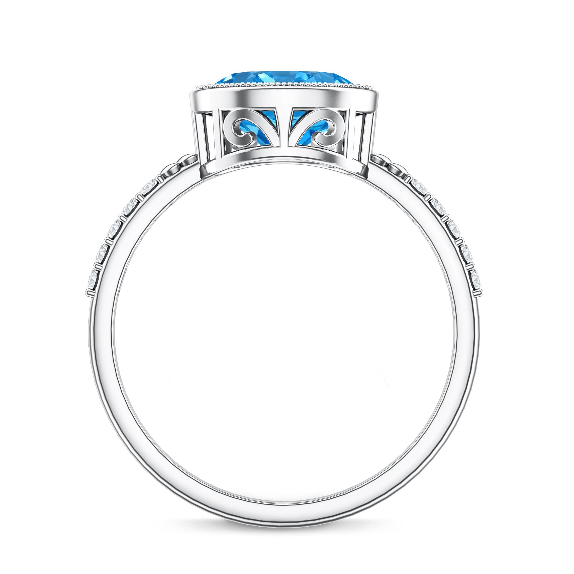 2 Carat Lab Created Blue Diamond East West Oval Engagement Ring with IGI Certificate Vivid Blue - VS1 - Rosec Jewels