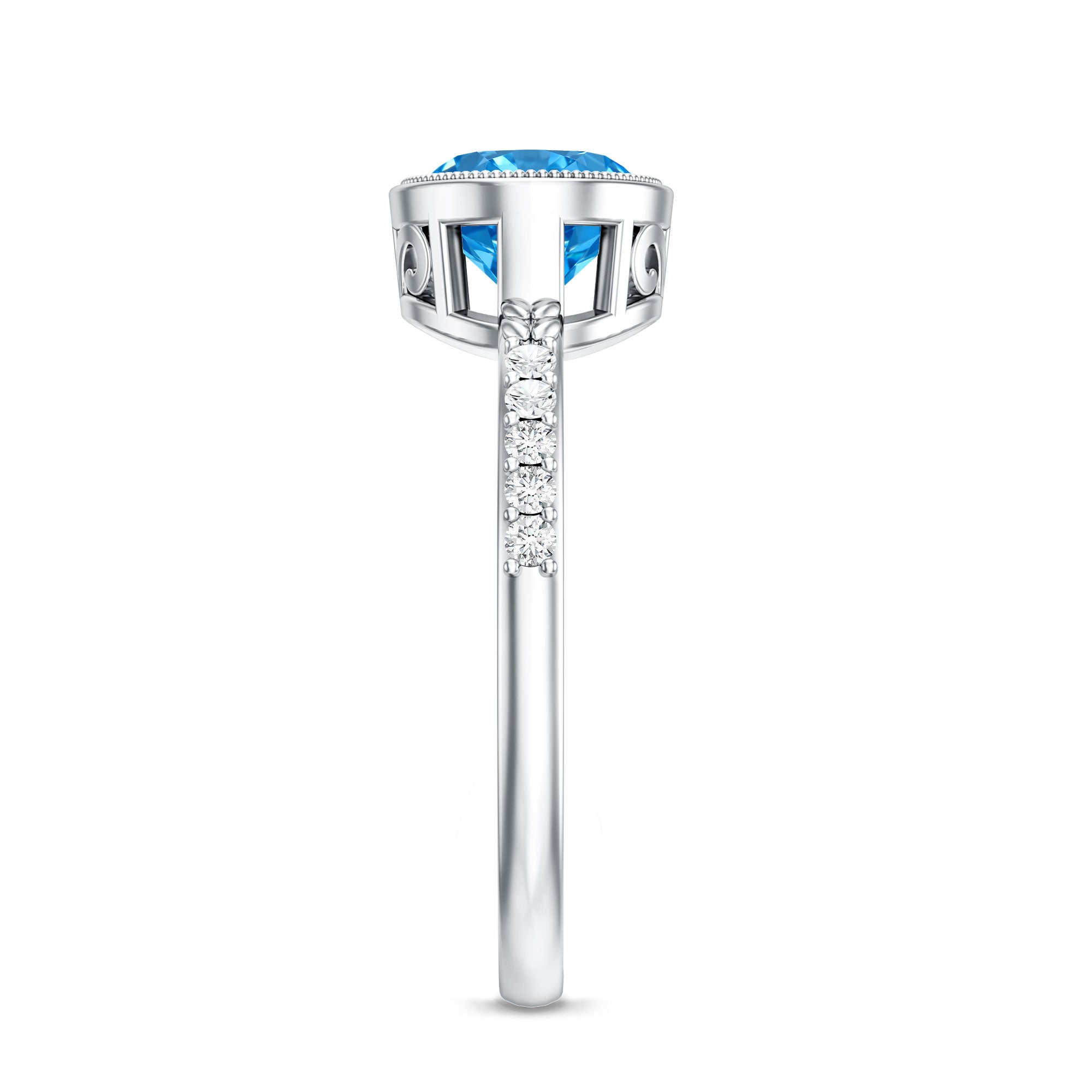 2 Carat Lab Created Blue Diamond East West Oval Engagement Ring with IGI Certificate Vivid Blue - VS1 - Rosec Jewels