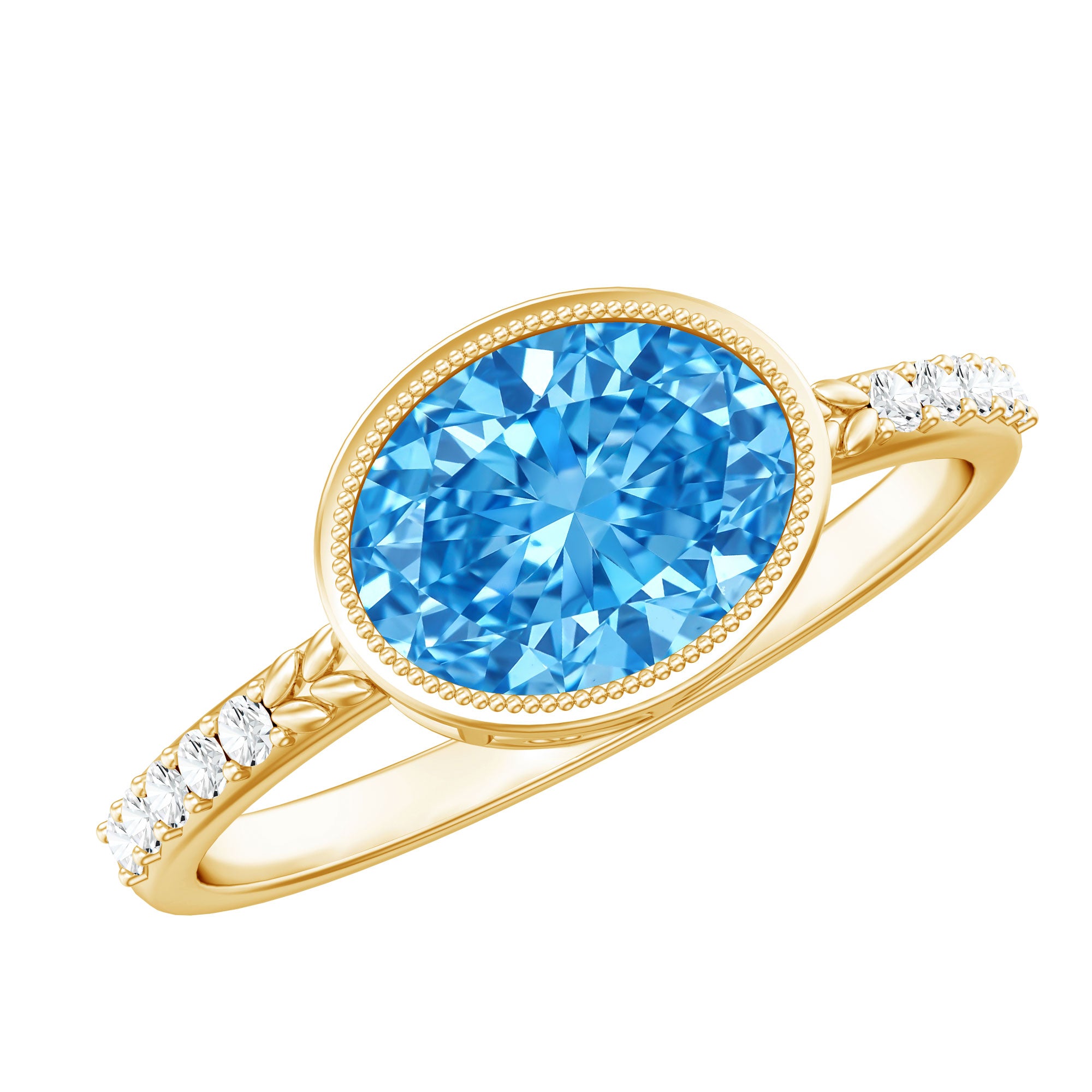 2 Carat Lab Created Blue Diamond East West Oval Engagement Ring with IGI Certificate Vivid Blue - VS1 - Rosec Jewels