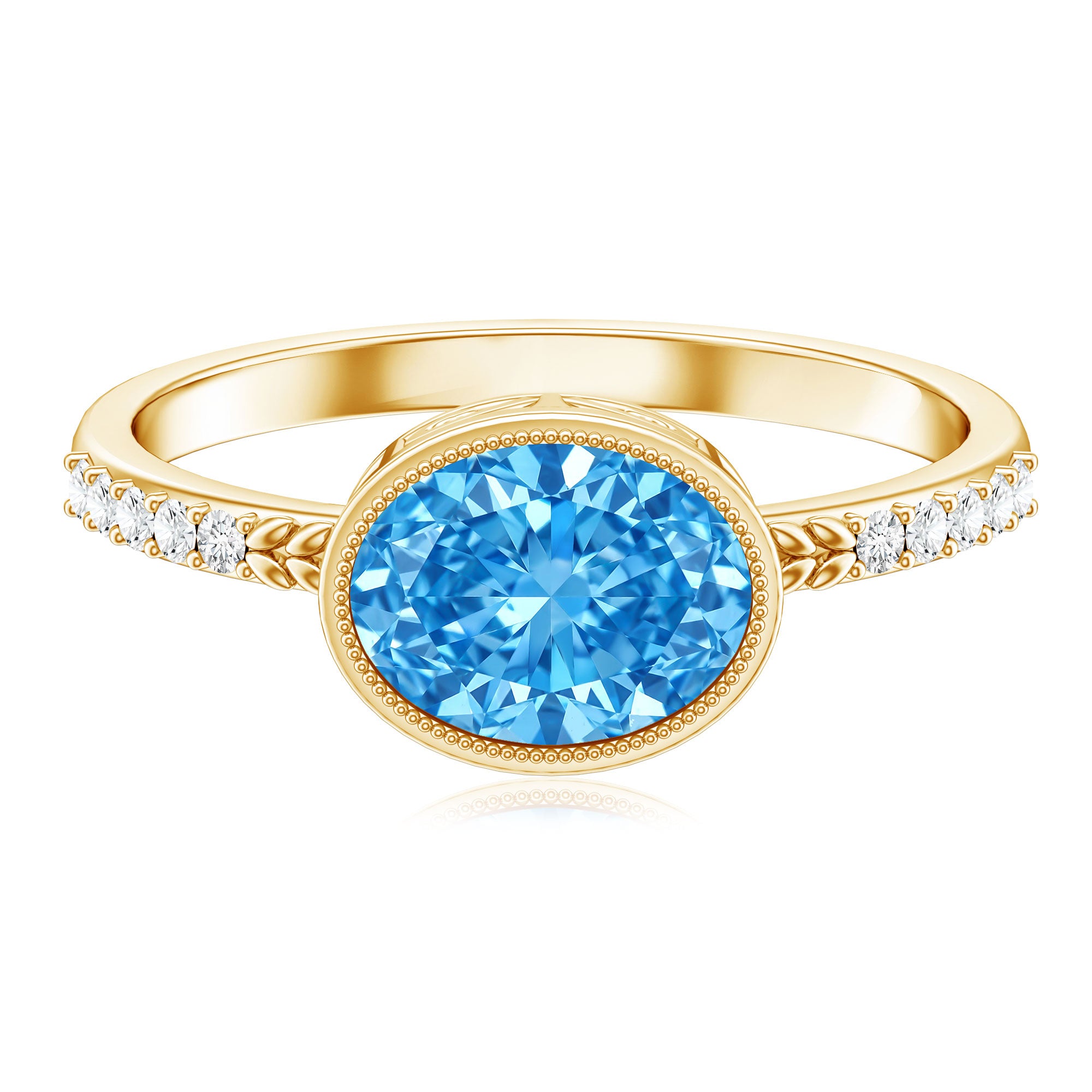 2 Carat Lab Created Blue Diamond East West Oval Engagement Ring with IGI Certificate Vivid Blue - VS1 - Rosec Jewels
