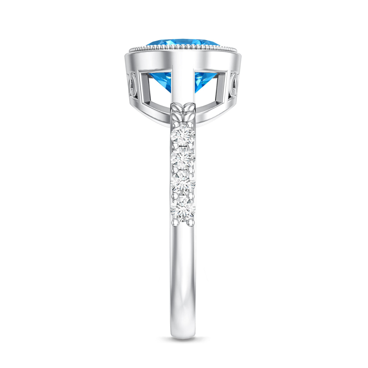 IGI Certified 3 Carat Oval Lab Grown Blue Diamond East West Engagement Ring Vivid Blue - VS1 - Rosec Jewels