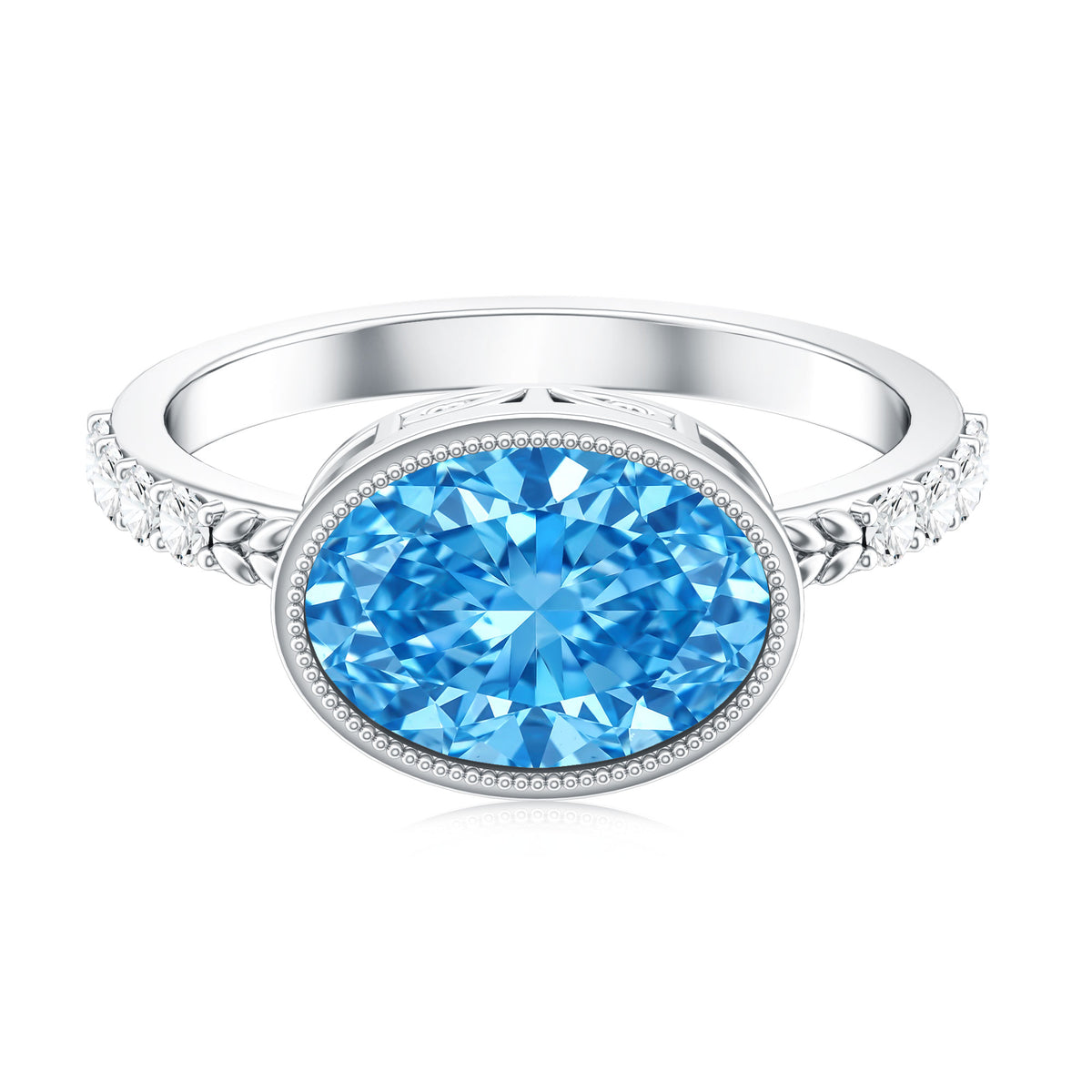 IGI Certified 3 Carat Oval Lab Grown Blue Diamond East West Engagement Ring Vivid Blue - VS1 - Rosec Jewels