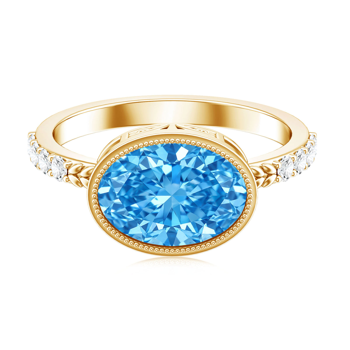 IGI Certified 3 Carat Oval Lab Grown Blue Diamond East West Engagement Ring Vivid Blue - VS1 - Rosec Jewels