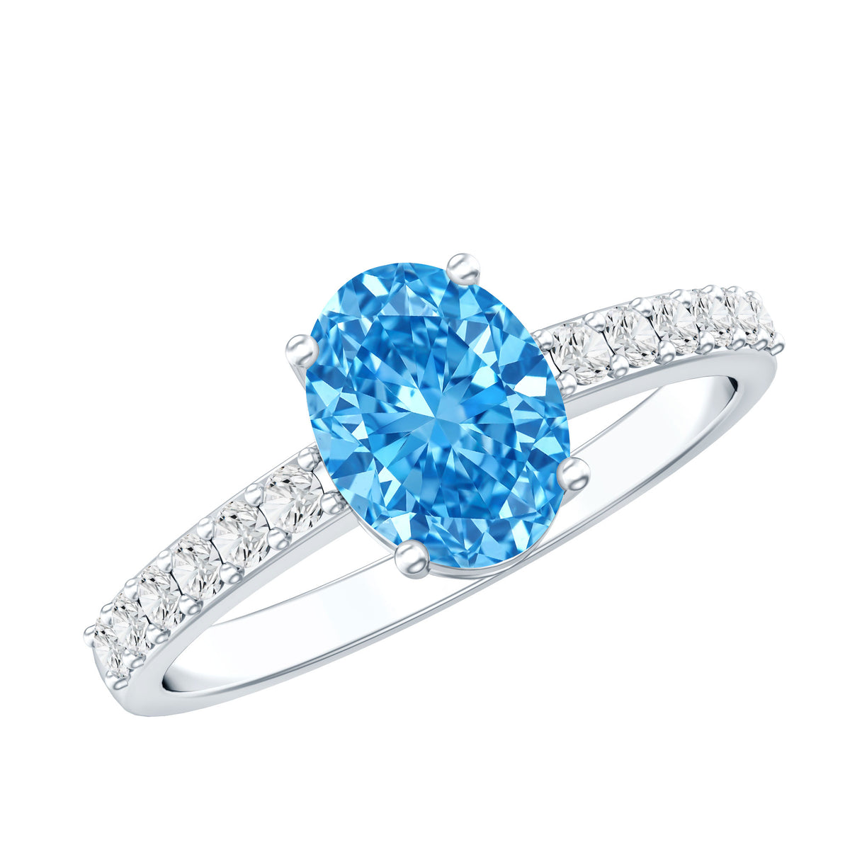 IGI Certified 1 Carat Lab Blue Diamond Oval Engagement Ring with Side Stones Vivid Blue - VS1 - Rosec Jewels