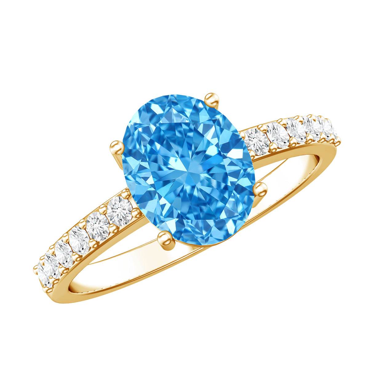 IGI Certified 3 Carat Oval Lab Grown Blue Diamond Engagement Ring with Side Stone Vivid Blue - VS1 - Rosec Jewels
