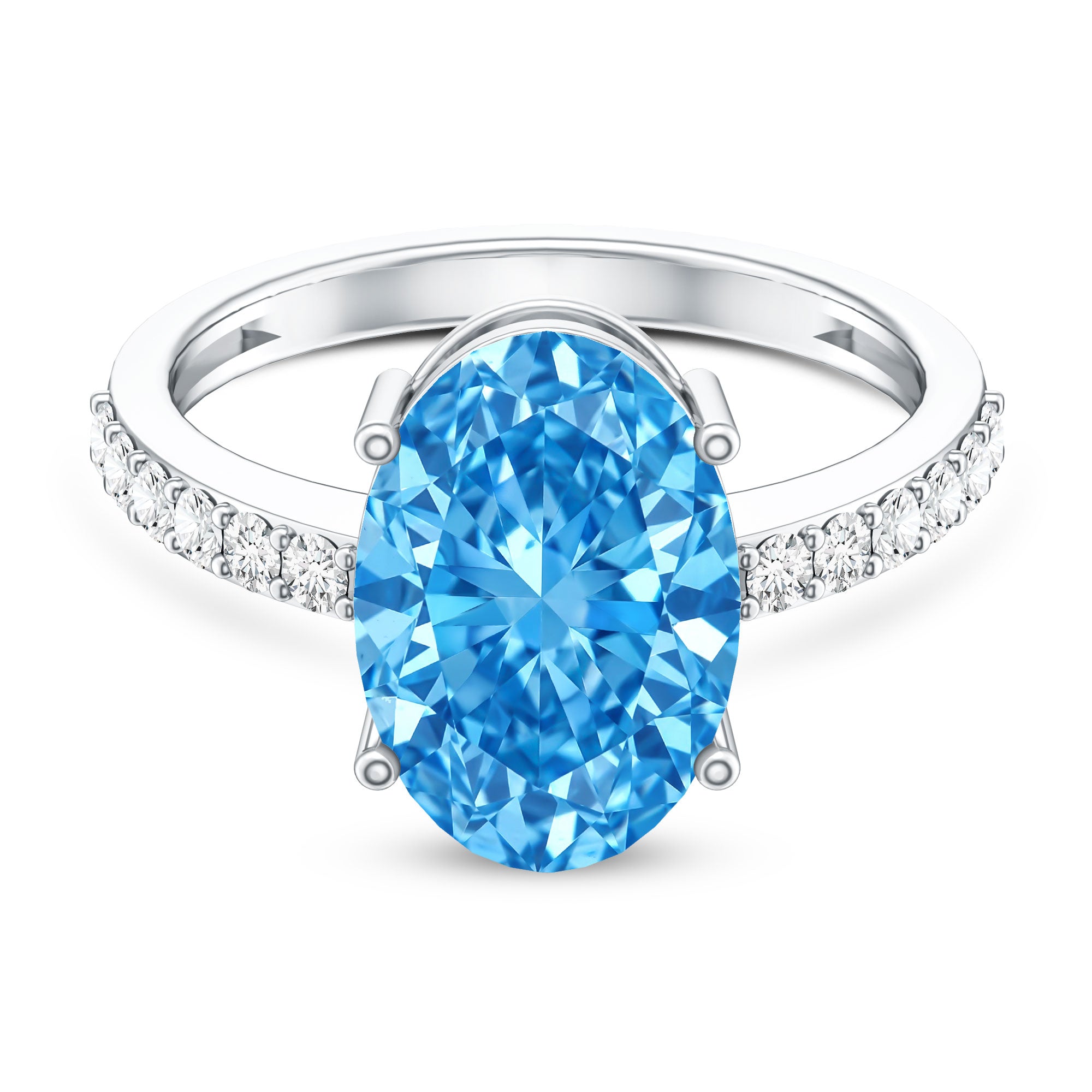 IGI Certified Solitaire 4 Carat Lab Grown Blue Diamond Huge Engagement Ring with Side Stones Vivid Blue - VS1 - Rosec Jewels