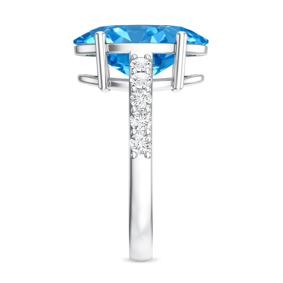 Elongated Oval Lab Grown Blue Diamond 5 Carat Engagement Ring IGI Certified Vivid Blue - VS1 - Rosec Jewels