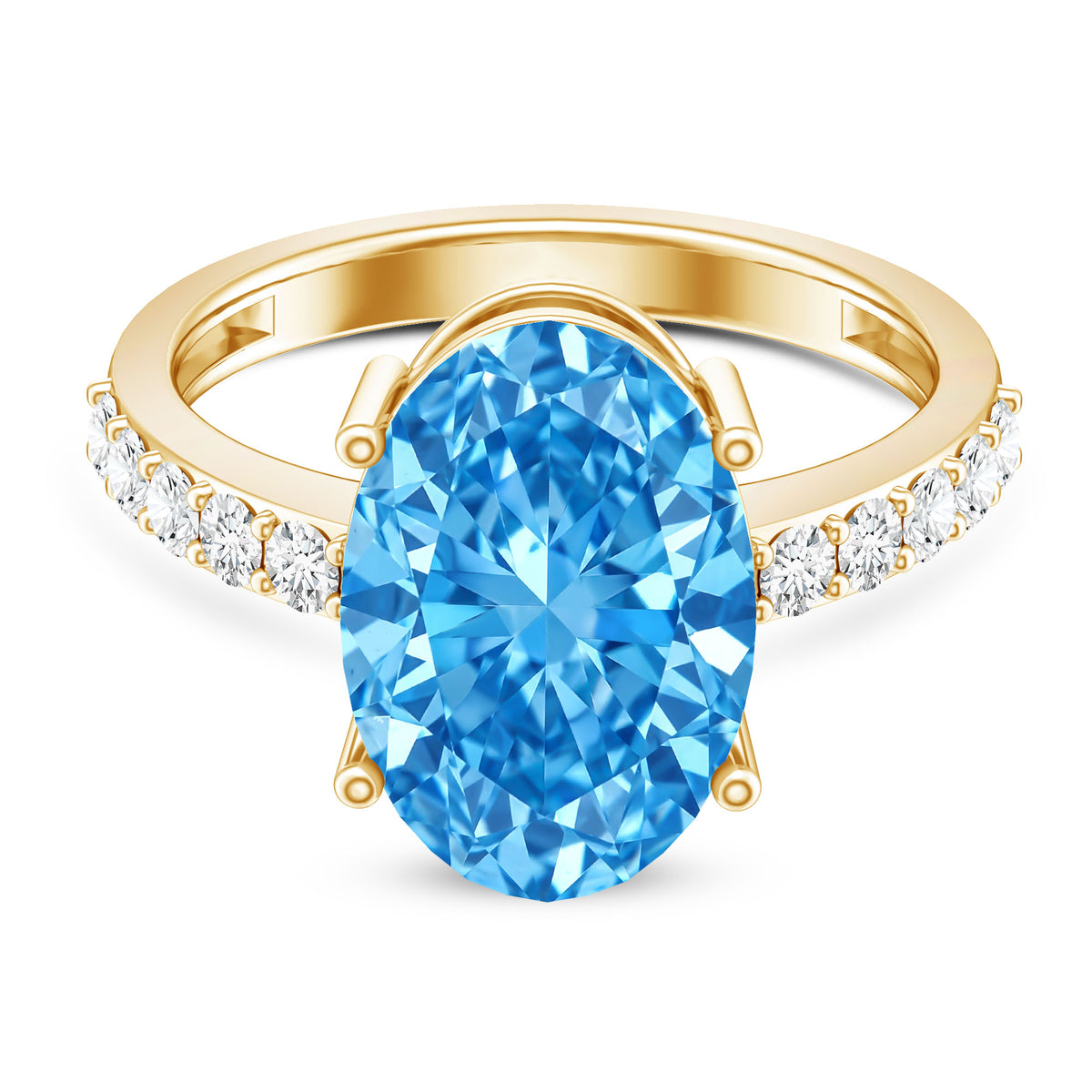 Elongated Oval Lab Grown Blue Diamond 5 Carat Engagement Ring IGI Certified Vivid Blue - VS1 - Rosec Jewels