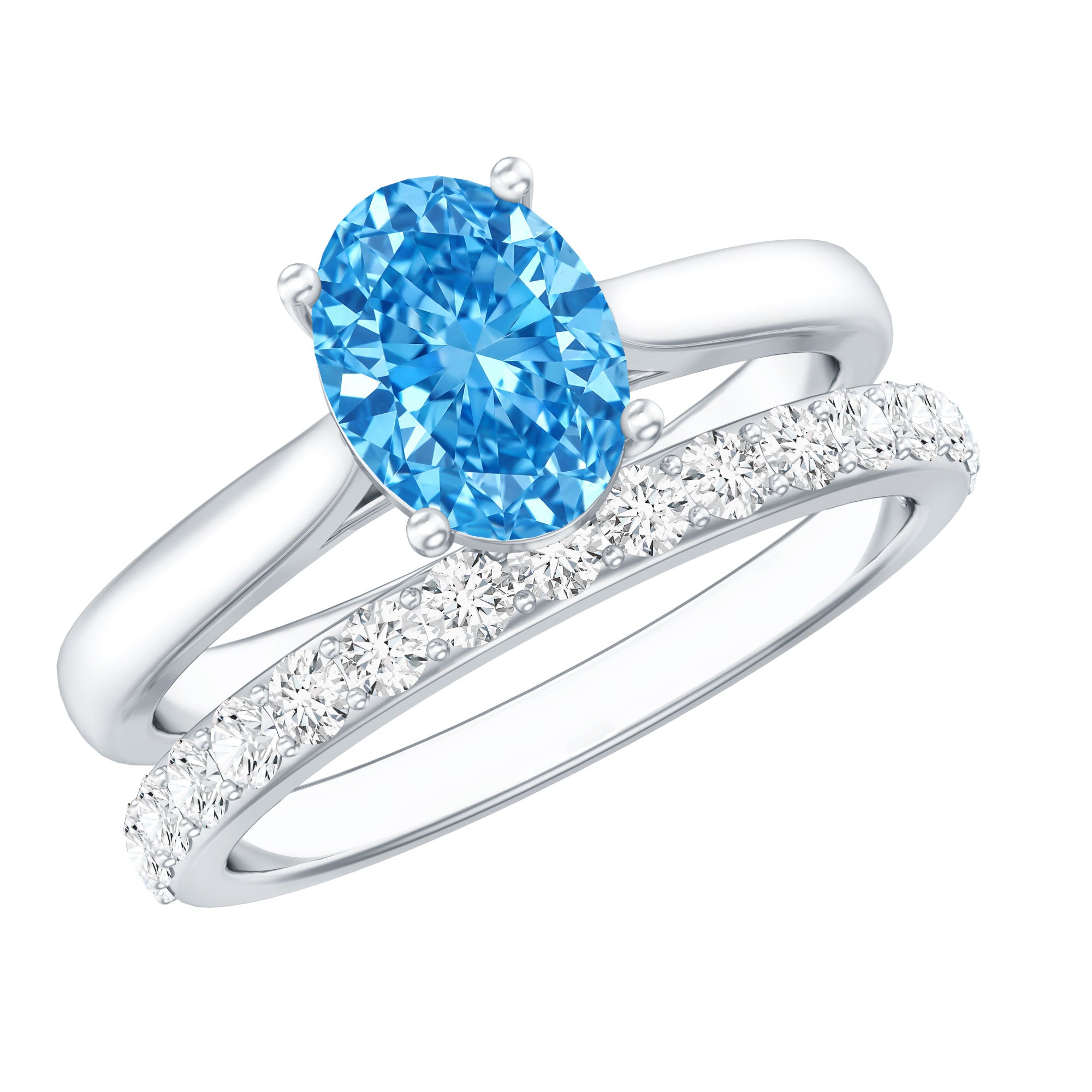 Rosec Jewels-IGI Certified Oval 1 Carat Lab Grown Blue Diamond Wedding Ring Set
