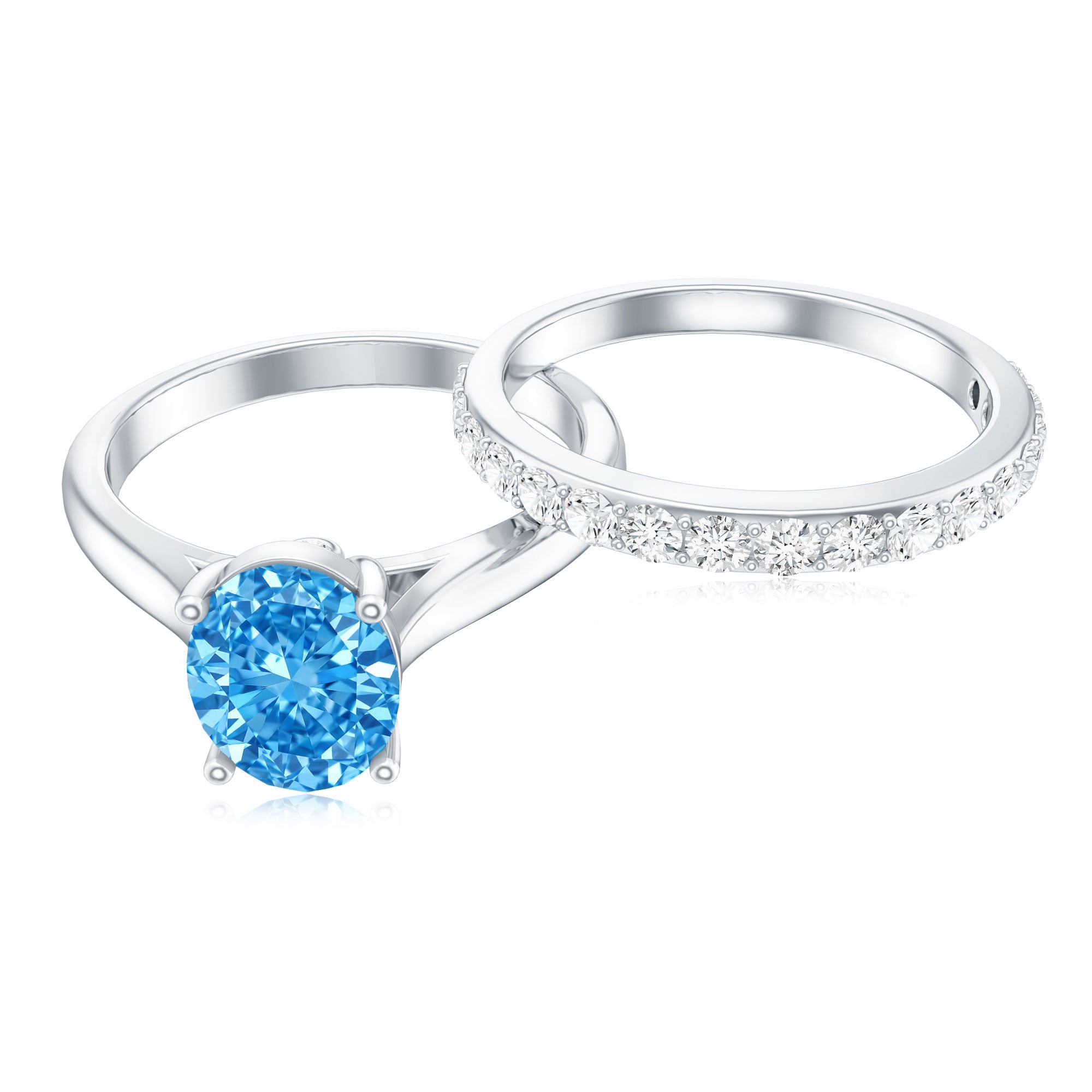 IGI Certified Oval 1 Carat Lab Grown Blue Diamond Wedding Ring Set Vivid Blue - VS1 - Rosec Jewels