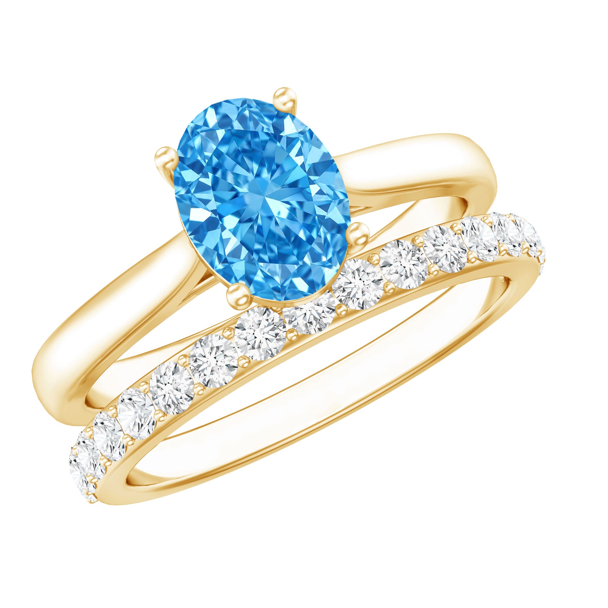 IGI Certified Oval 1 Carat Lab Grown Blue Diamond Wedding Ring Set Vivid Blue - VS1 - Rosec Jewels