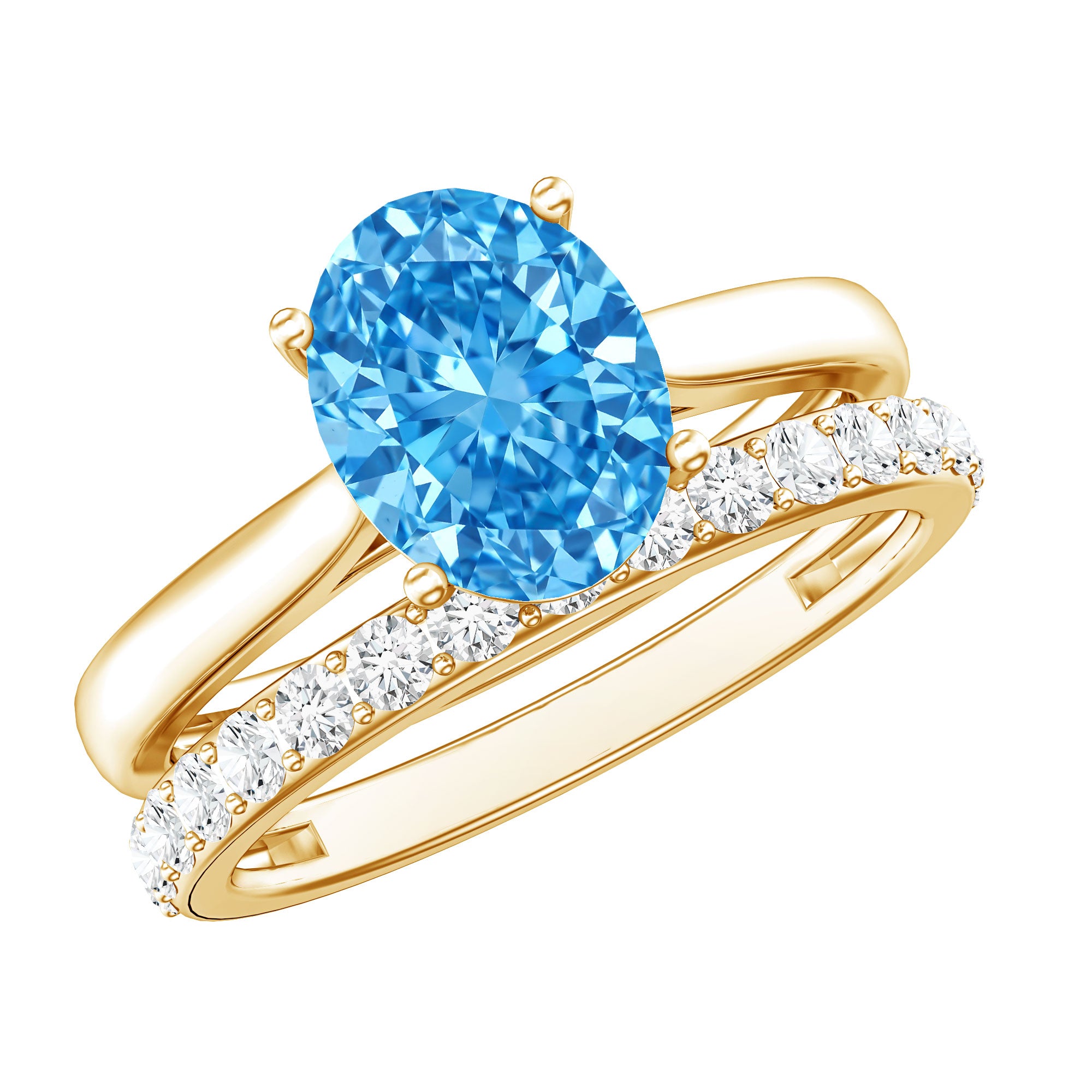 IGI Certified 2 Carat Oval Lab Grown Blue Diamond Bridal Ring Set for Women Vivid Blue - VS1 - Rosec Jewels