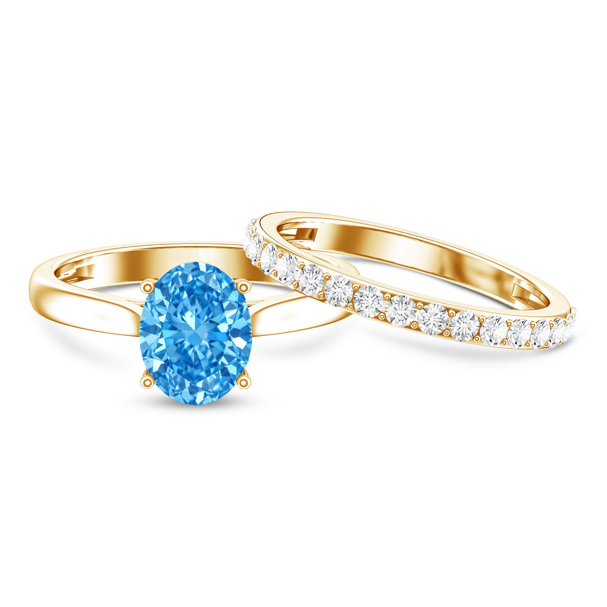 IGI Certified 2 Carat Oval Lab Grown Blue Diamond Bridal Ring Set for Women Vivid Blue - VS1 - Rosec Jewels