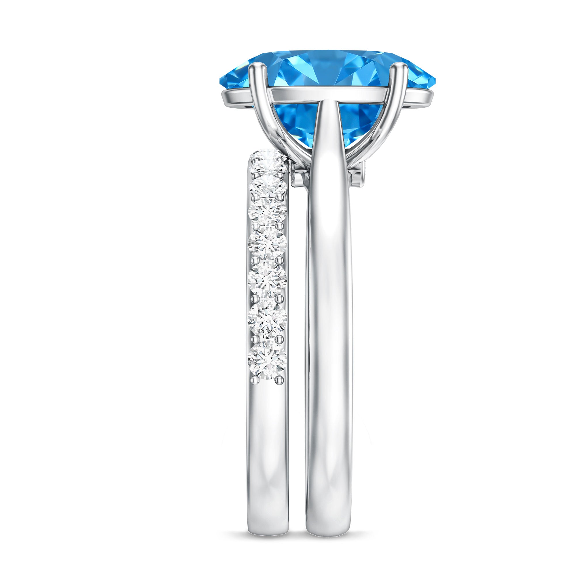 Lab Grown Blue Diamond 3 Carat Oval Bridal Ring Set with IGI Certificate Vivid Blue - VS1 - Rosec Jewels