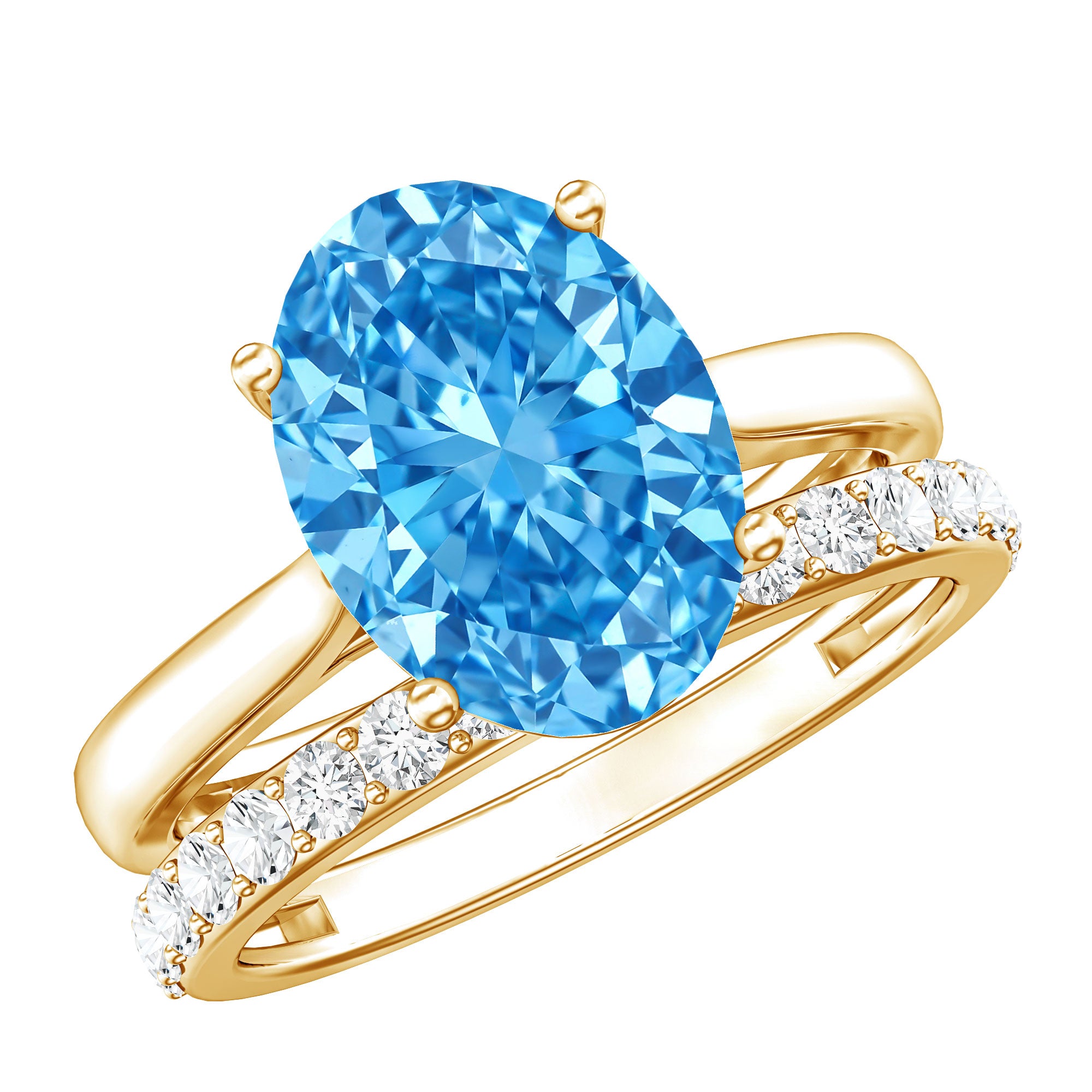 Lab Grown Blue Diamond 3 Carat Oval Bridal Ring Set with IGI Certificate Vivid Blue - VS1 - Rosec Jewels