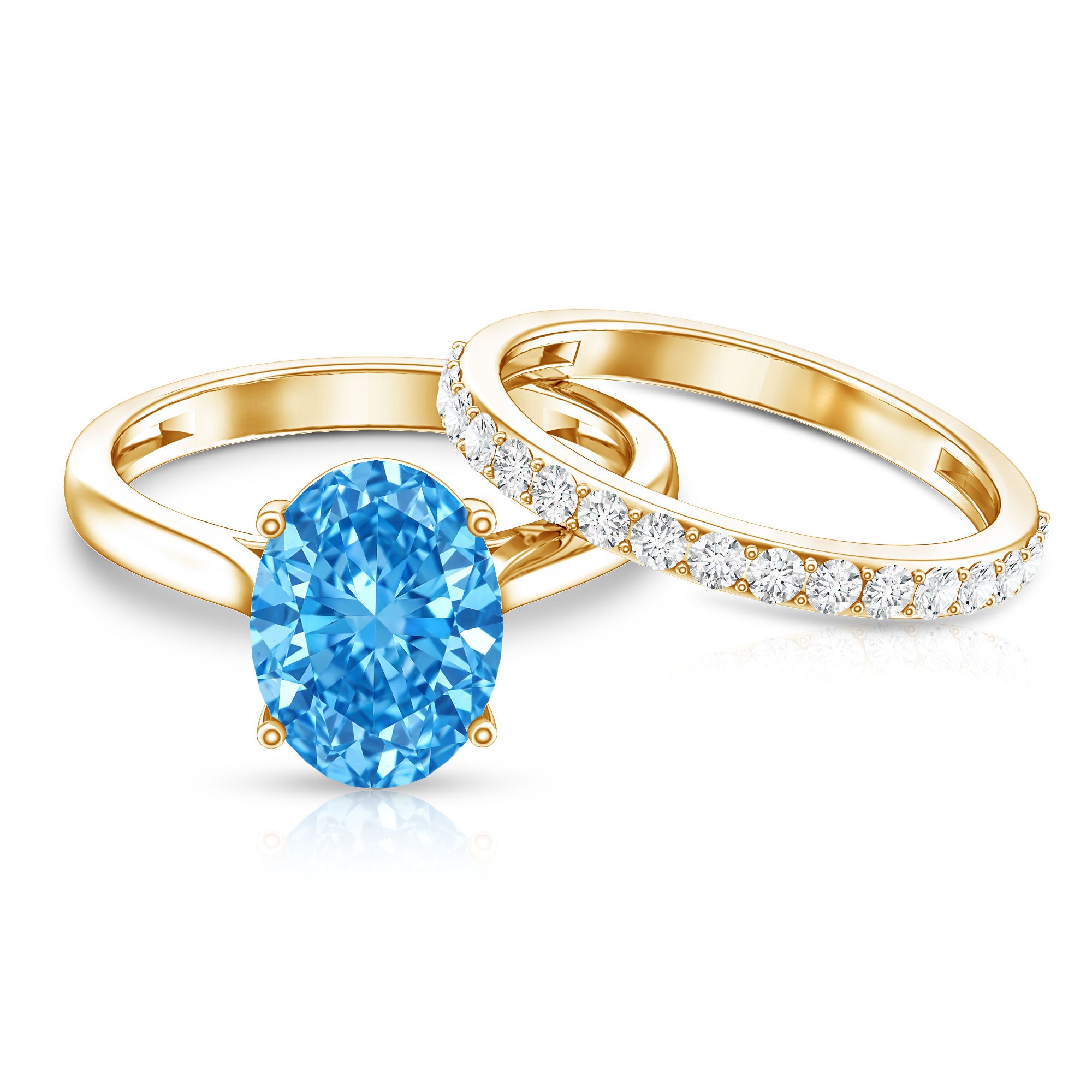 Lab Grown Blue Diamond 3 Carat Oval Bridal Ring Set with IGI Certificate Vivid Blue - VS1 - Rosec Jewels