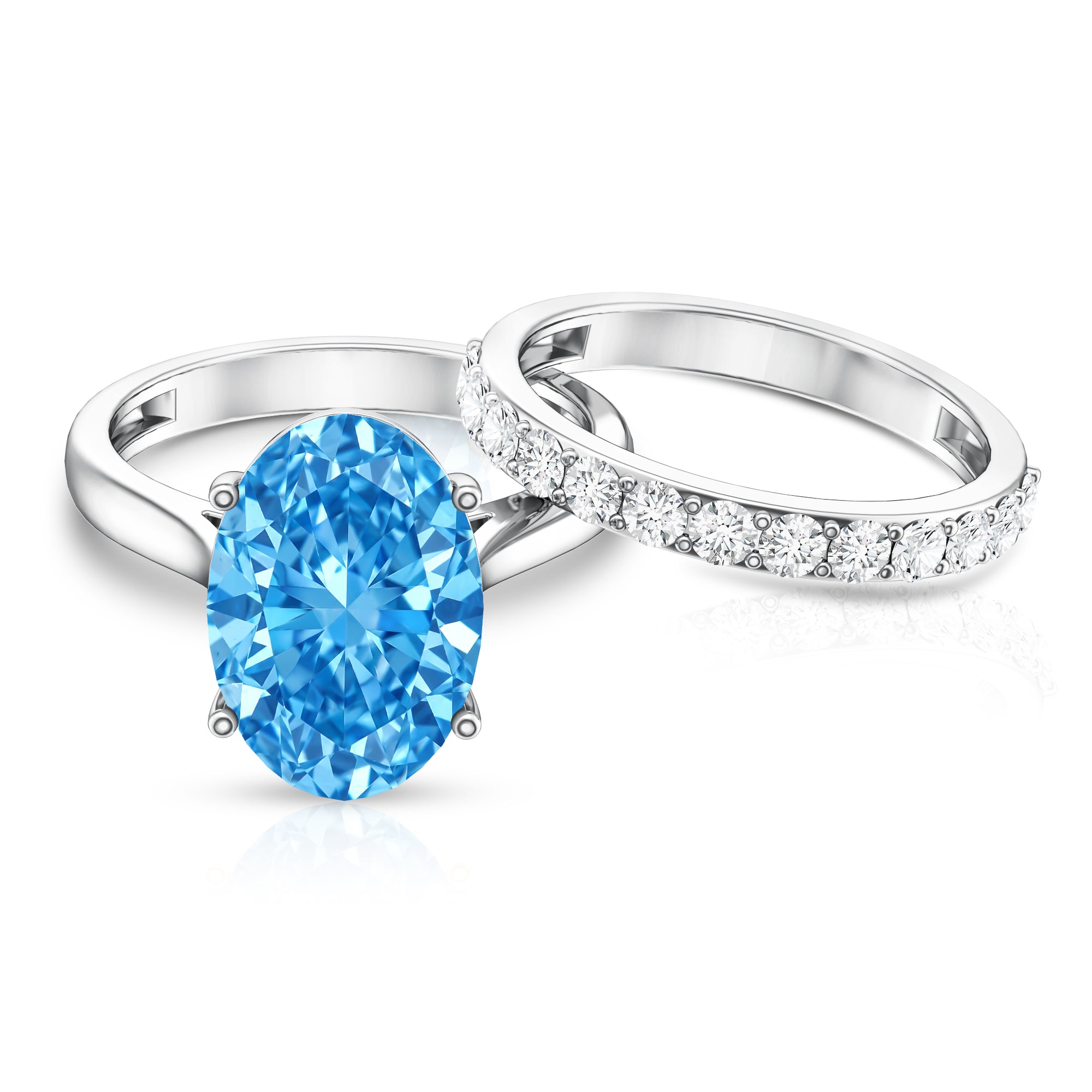 IGI Certified 4 Carat Oval Lab Grown Blue Diamond Engagement Ring with Enhancer Vivid Blue - VS1 - Rosec Jewels