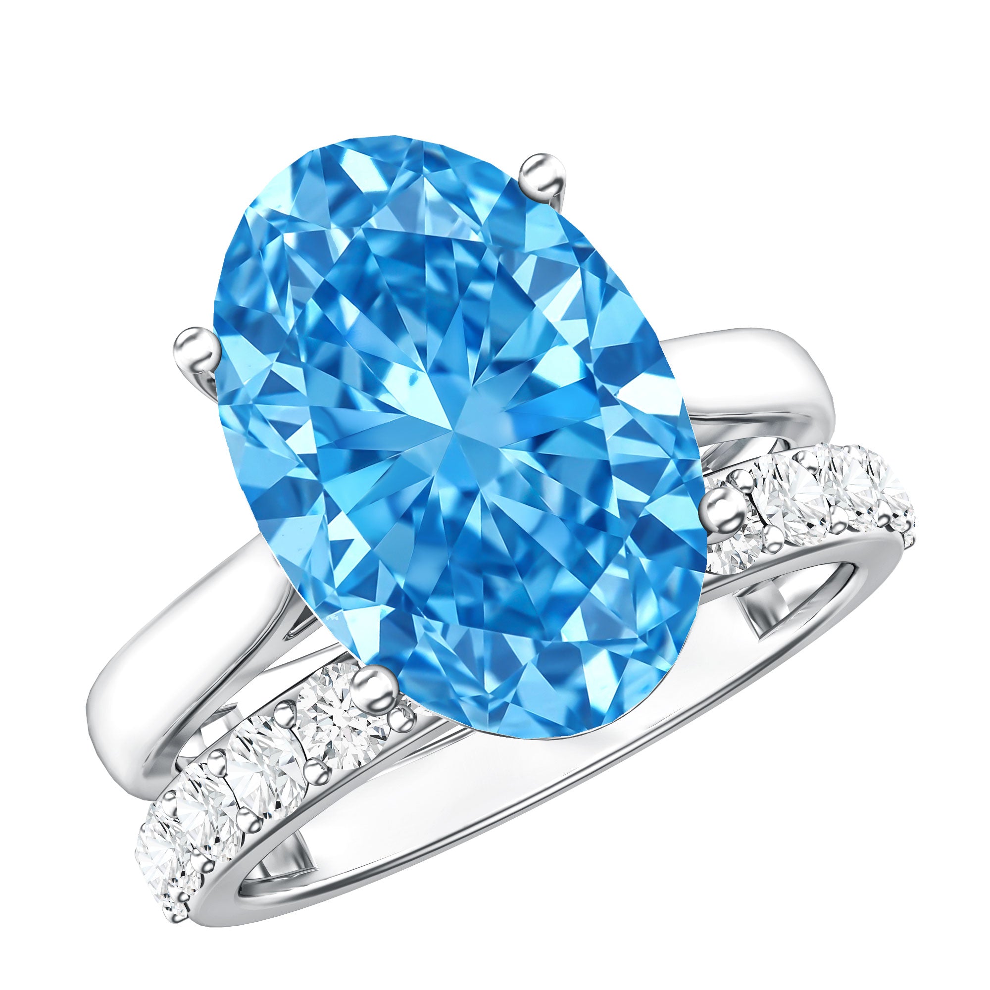 5 Carat Oval Lab Grown Blue Diamond Engagement Ring and Wedding Band with IGI Certificate Vivid Blue - VS1 - Rosec Jewels