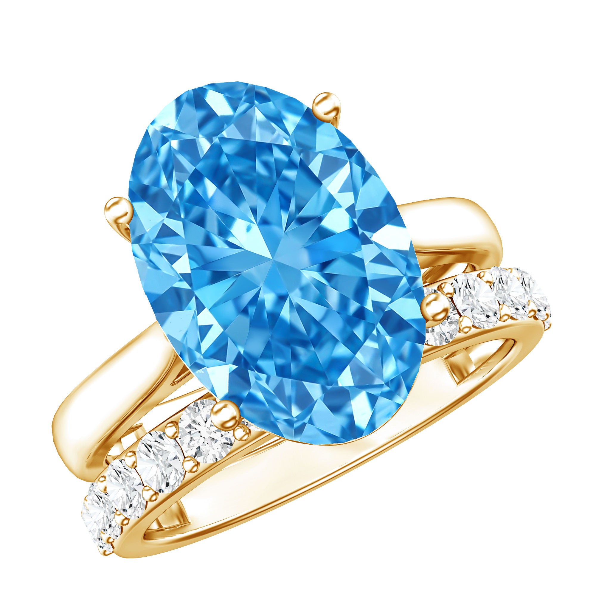 5 Carat Oval Lab Grown Blue Diamond Engagement Ring and Wedding Band with IGI Certificate Vivid Blue - VS1 - Rosec Jewels
