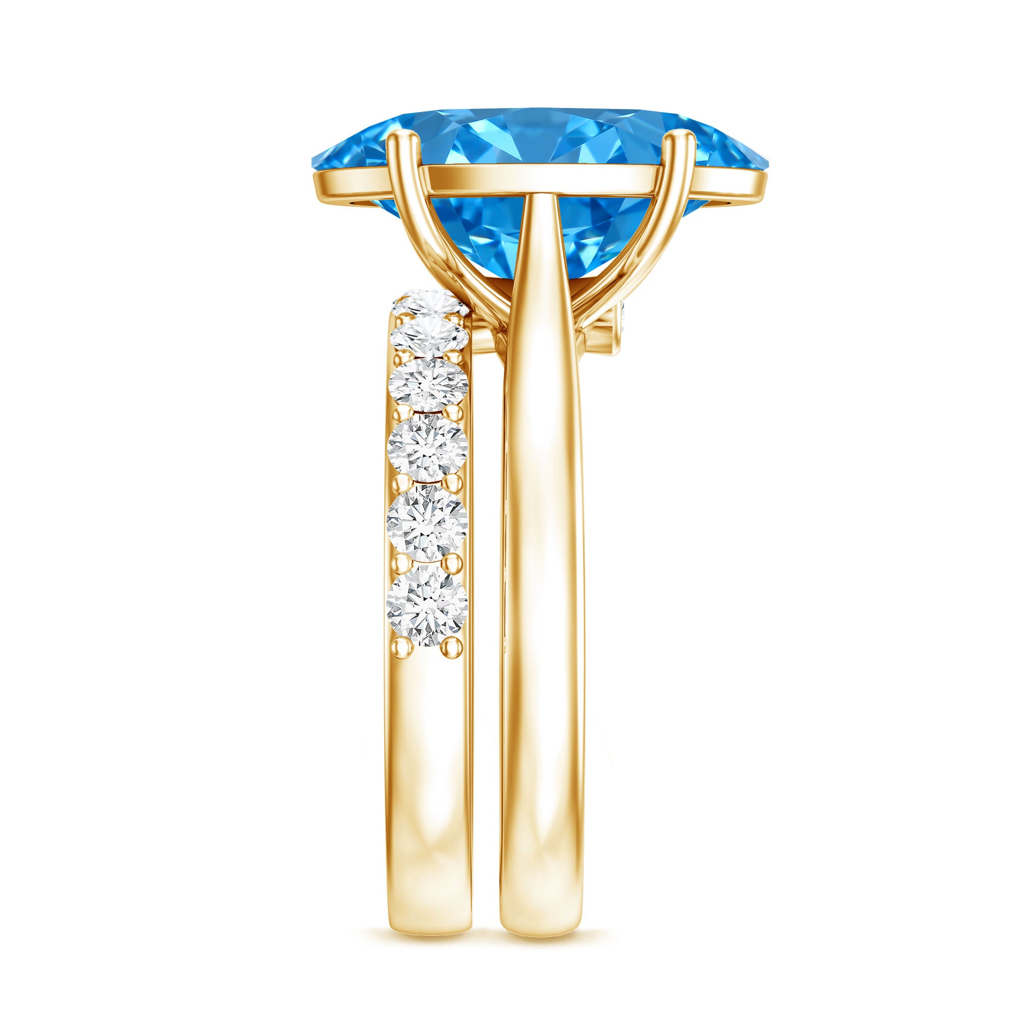 5 Carat Oval Lab Grown Blue Diamond Engagement Ring and Wedding Band with IGI Certificate Vivid Blue - VS1 - Rosec Jewels