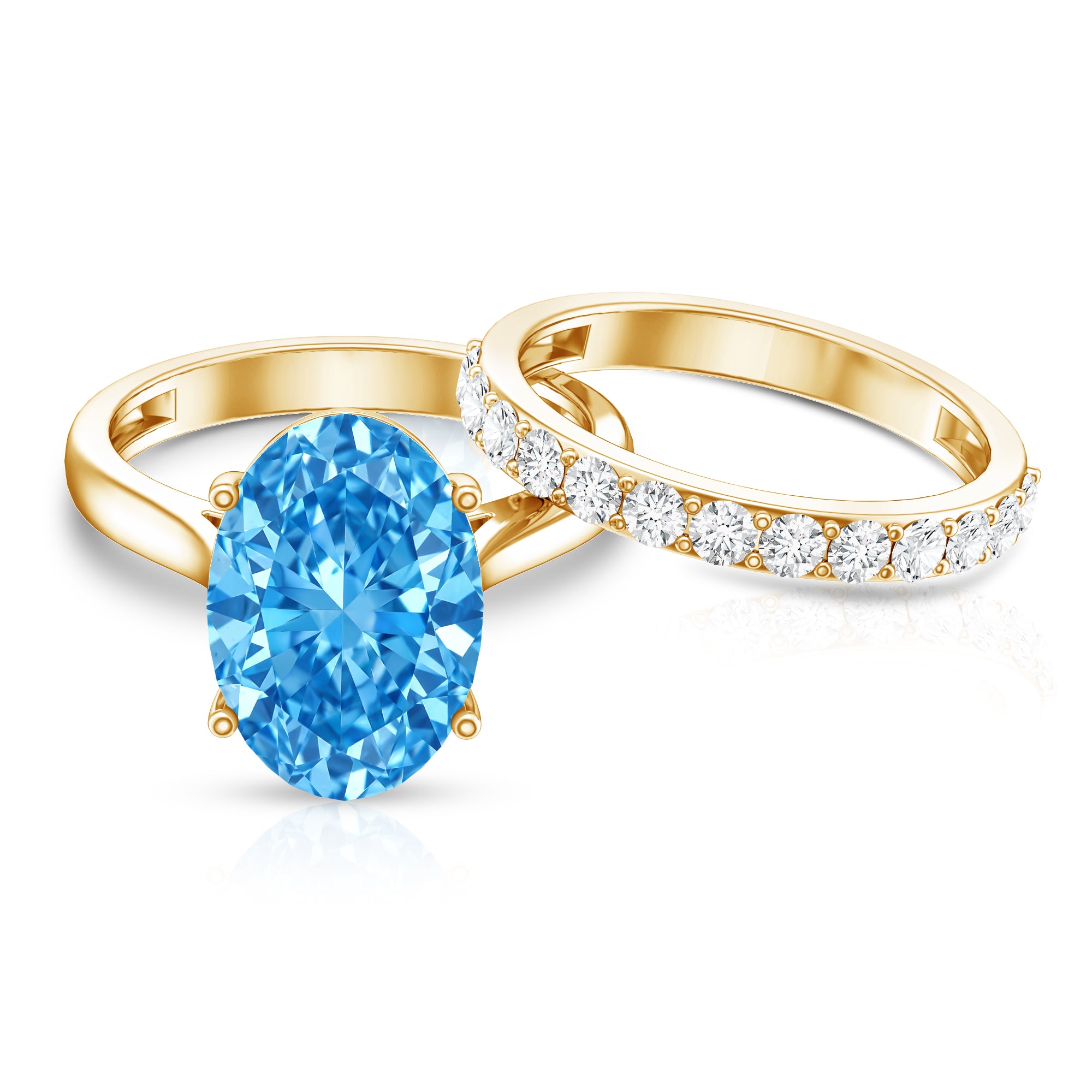 5 Carat Oval Lab Grown Blue Diamond Engagement Ring and Wedding Band with IGI Certificate Vivid Blue - VS1 - Rosec Jewels