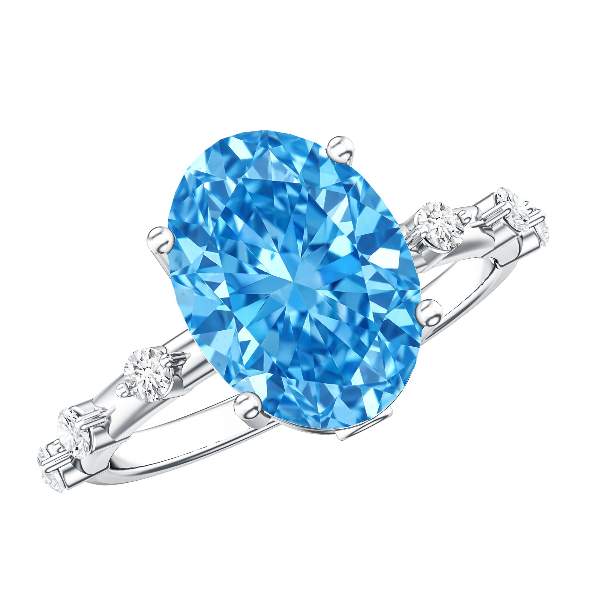IGI Certified 3 Carat Lab Created Oval Blue Diamond Engagement Ring Vivid Blue - VS1 - Rosec Jewels