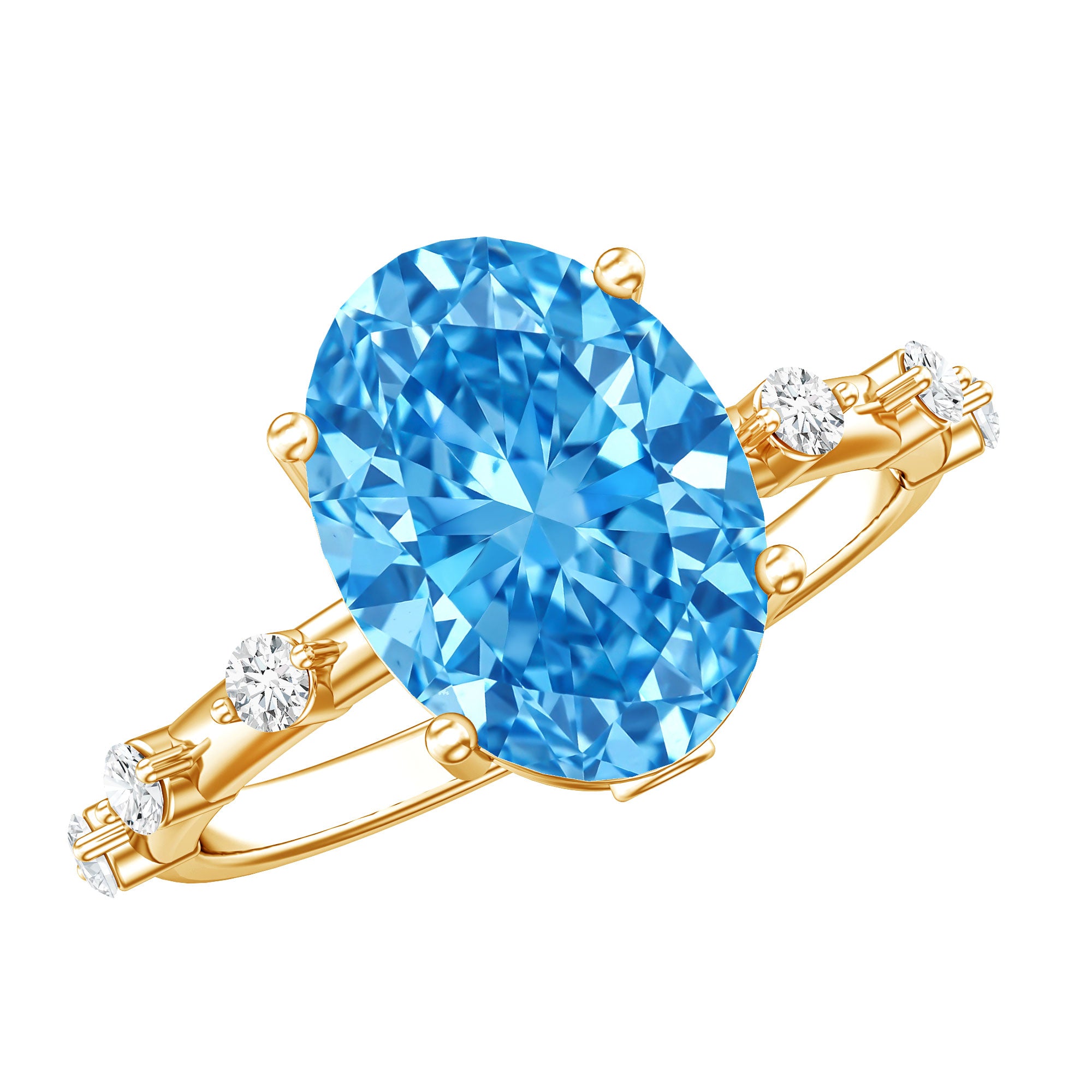 IGI Certified 3 Carat Lab Created Oval Blue Diamond Engagement Ring Vivid Blue - VS1 - Rosec Jewels