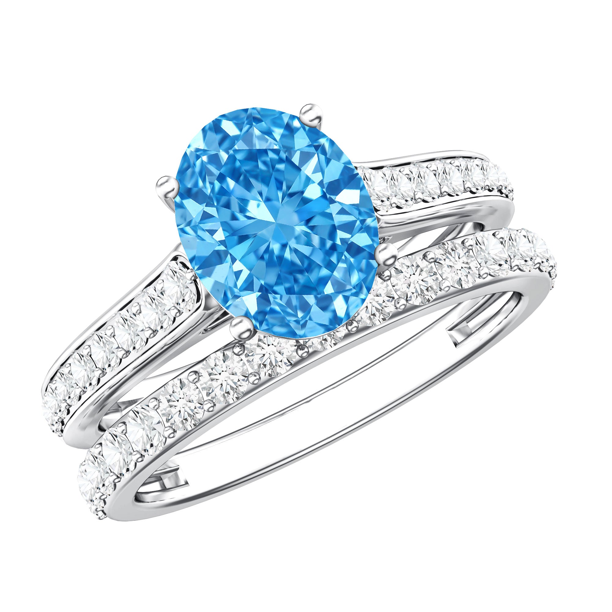 IGI Certified Lab Grown 2 Carat Blue Diamond Oval Engagement Ring with Enhancer Vivid Blue - VS1 - Rosec Jewels