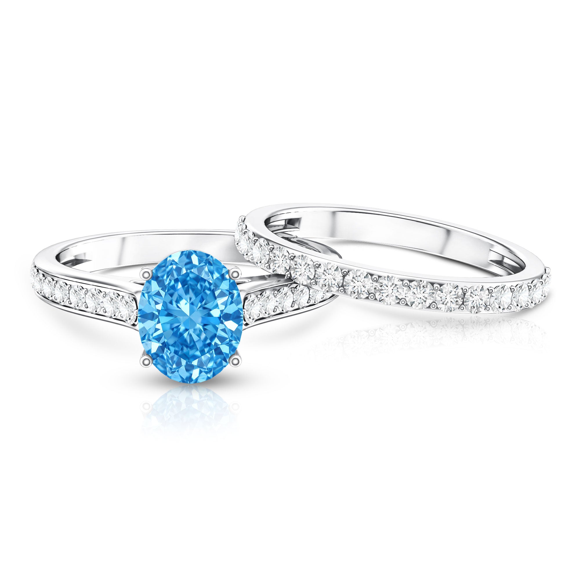 IGI Certified Lab Grown 2 Carat Blue Diamond Oval Engagement Ring with Enhancer Vivid Blue - VS1 - Rosec Jewels