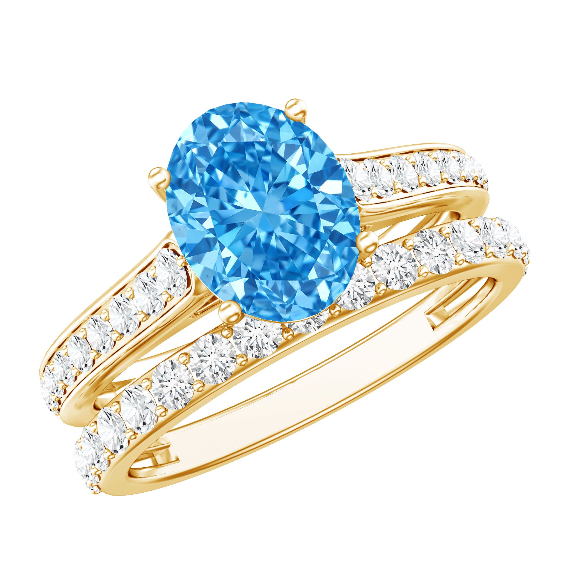 IGI Certified Lab Grown 2 Carat Blue Diamond Oval Engagement Ring with Enhancer Vivid Blue - VS1 - Rosec Jewels