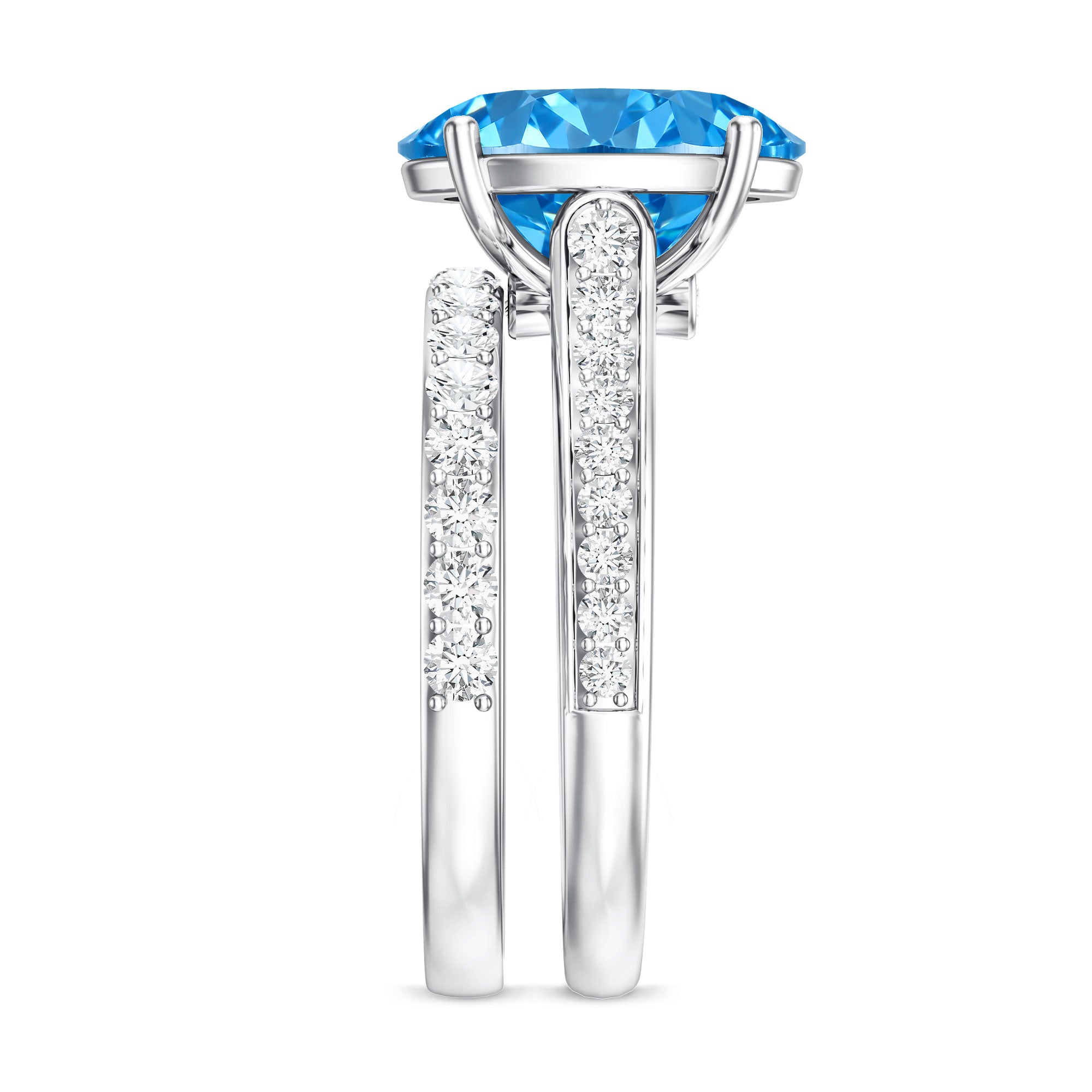 3 Carat Lab Grown Blue Diamond Oval Wedding Ring Set with IGI Certificate Vivid Blue - VS1 - Rosec Jewels